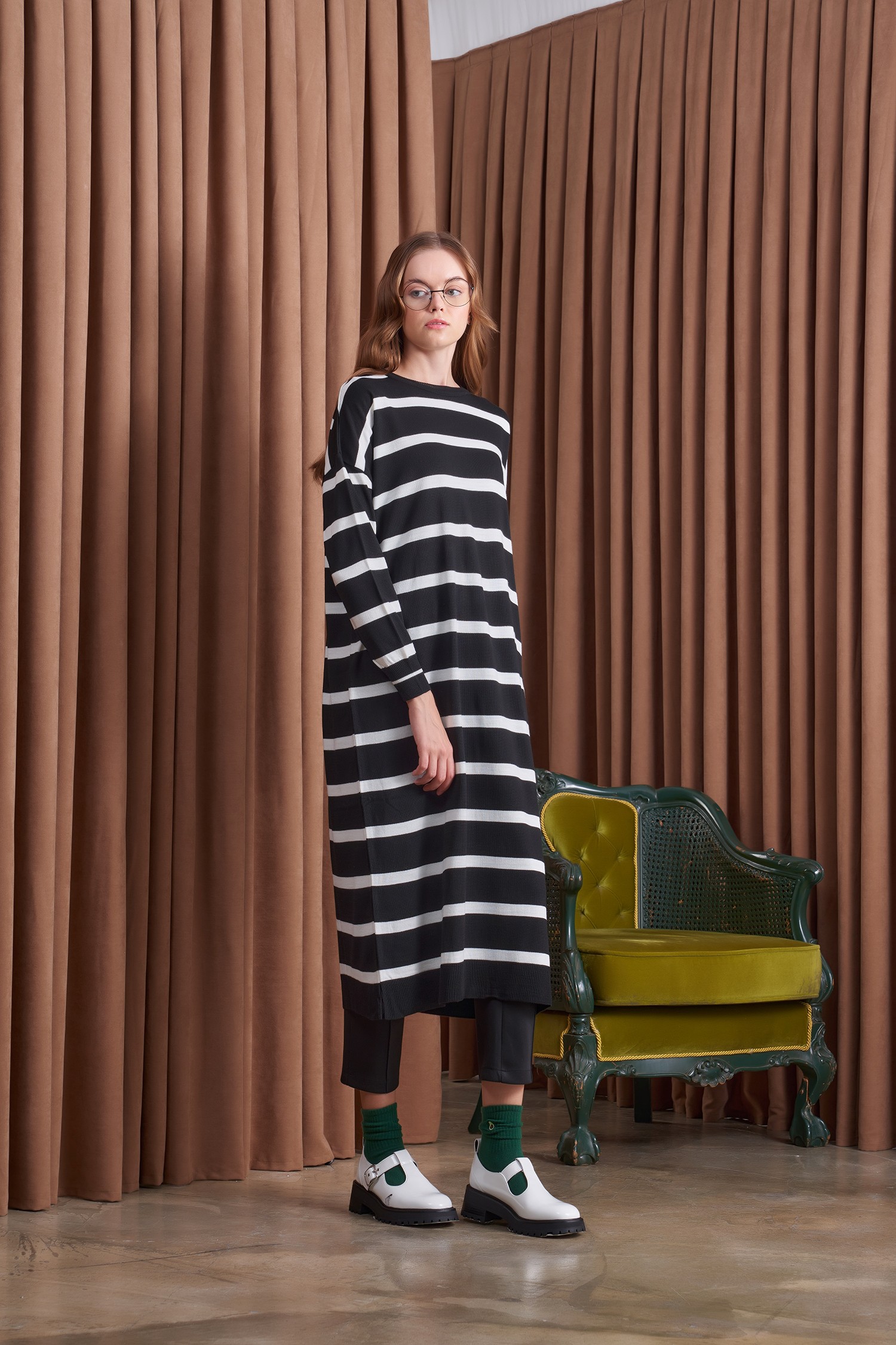 Qanu Basic Çizgili Triko Siyah