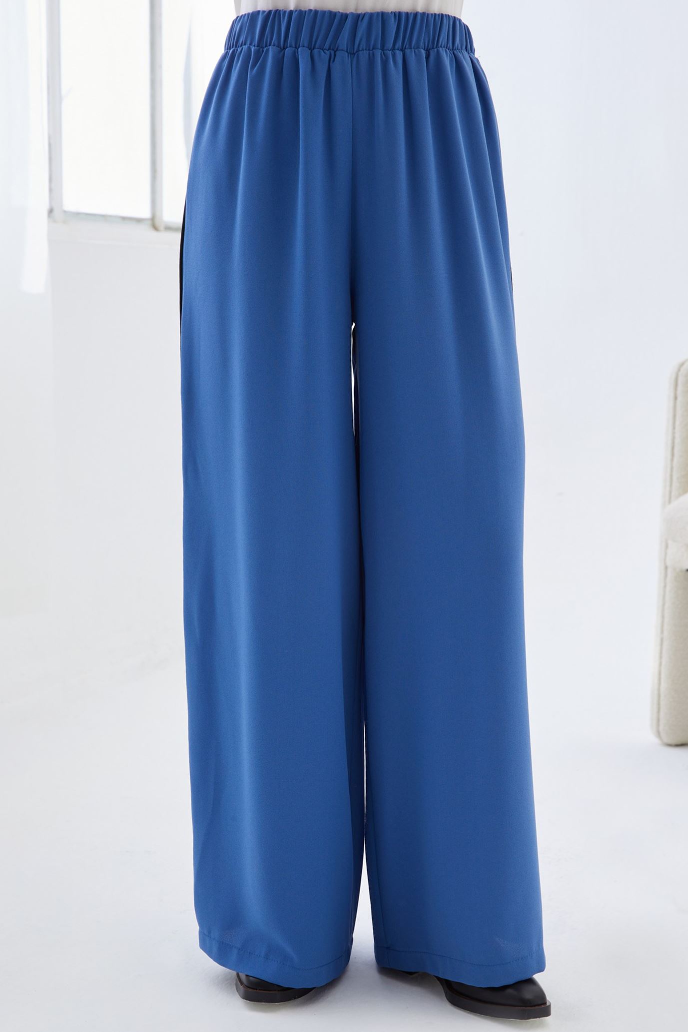 Qanu Beli Lastikli Krep Pantolon Indigo