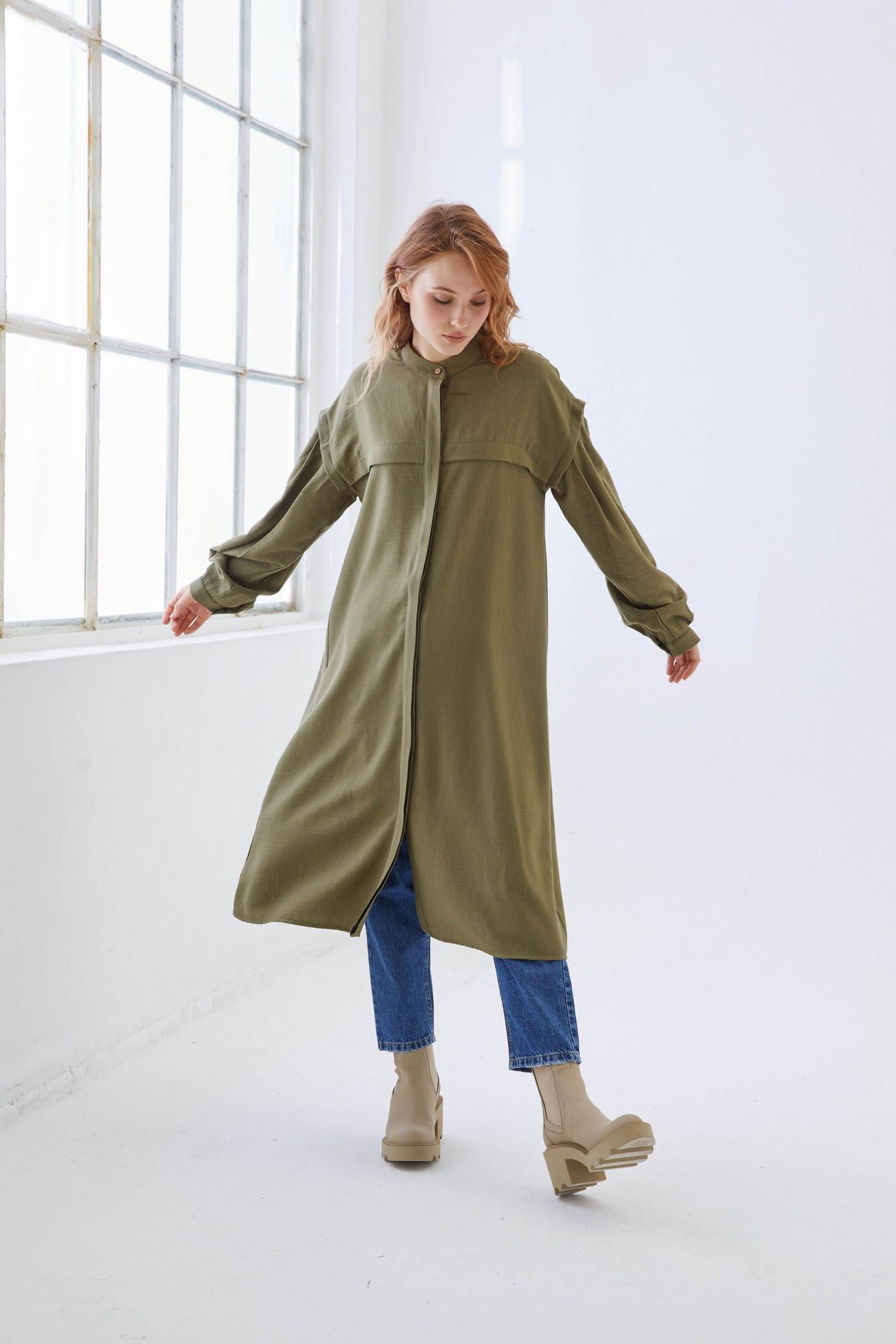 Qanu Best Gömlek Haki - Tesettür Giyim