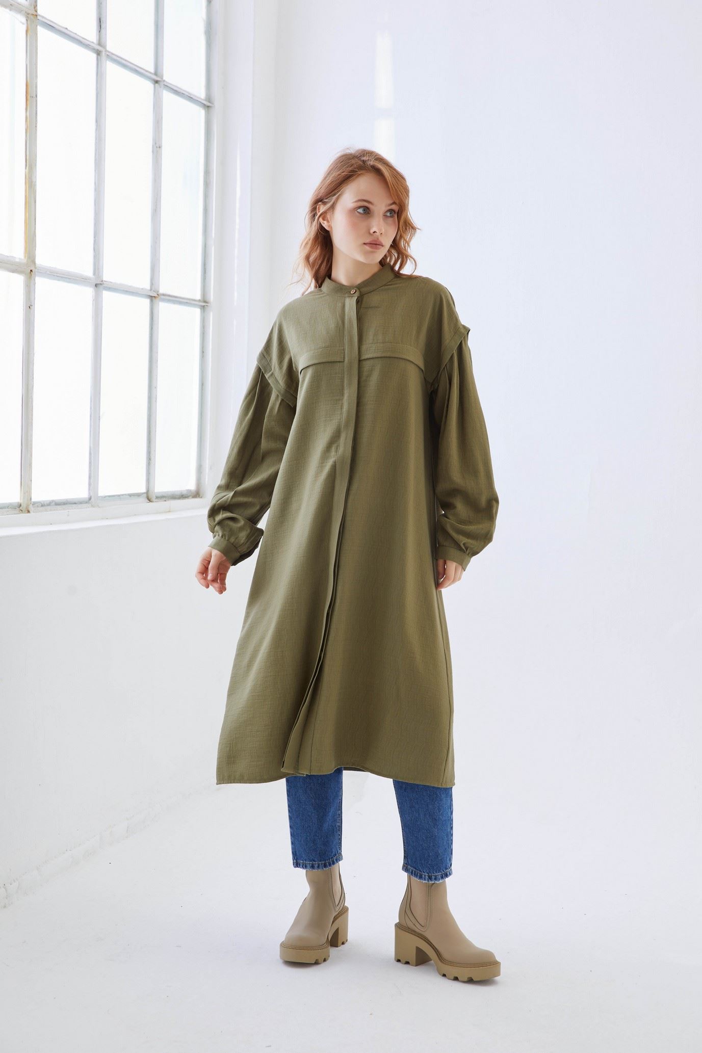 Qanu Best Gömlek Haki - Tesettür Giyim