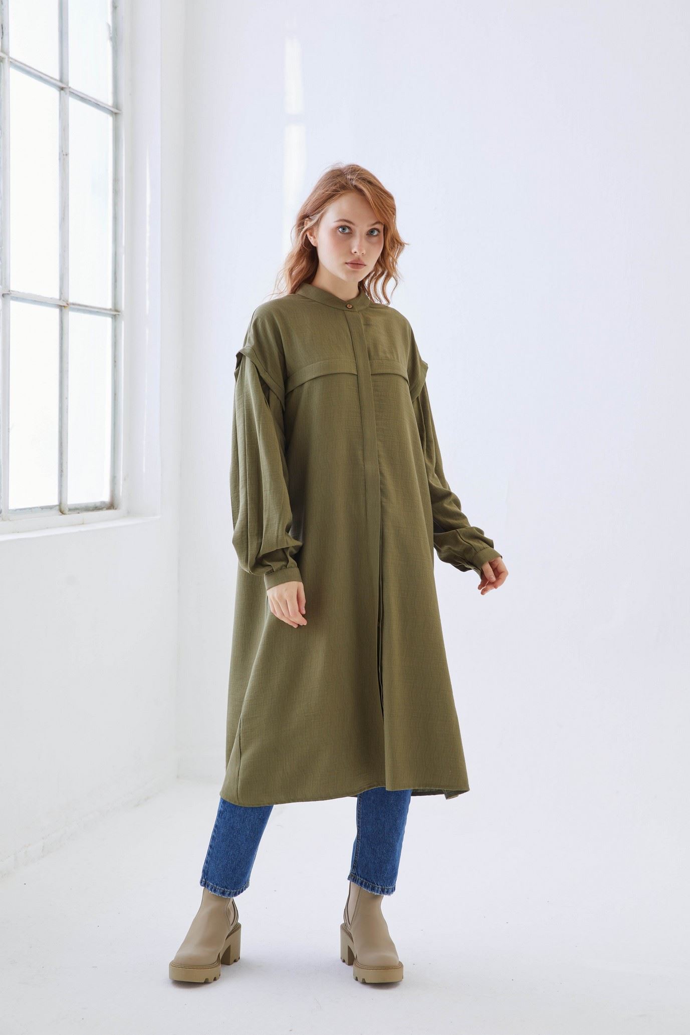 Qanu Best Gömlek Haki - Tesettür Giyim