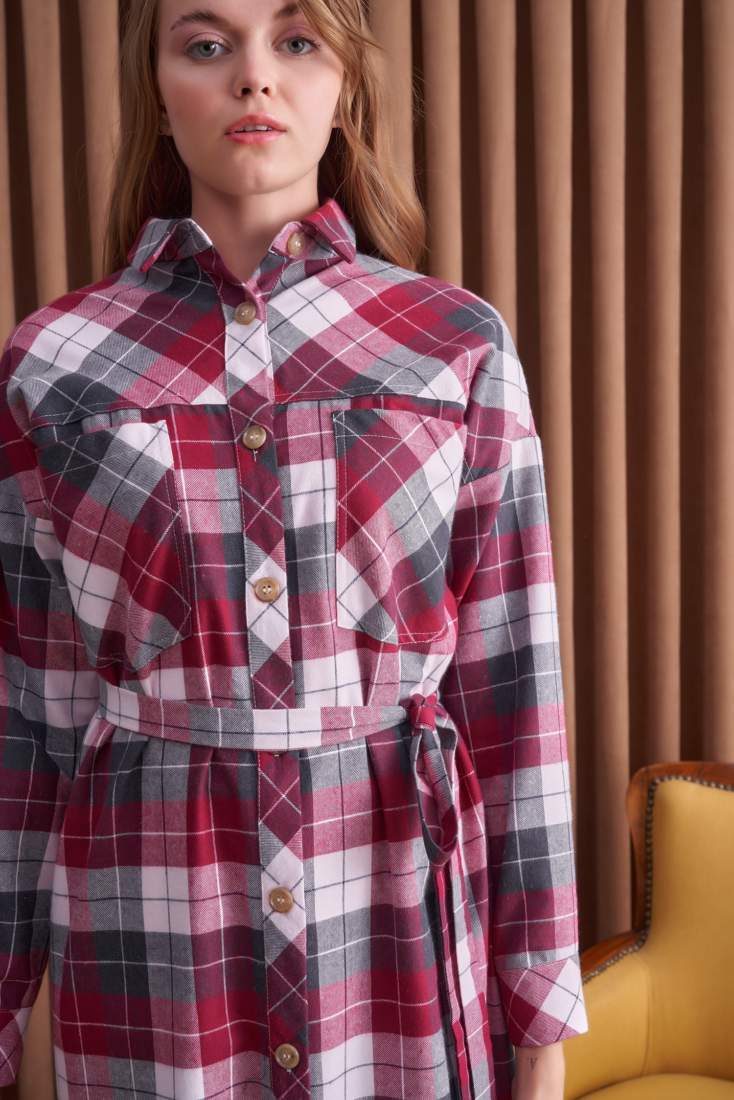 Qanu Ekose Gömlek Bordo