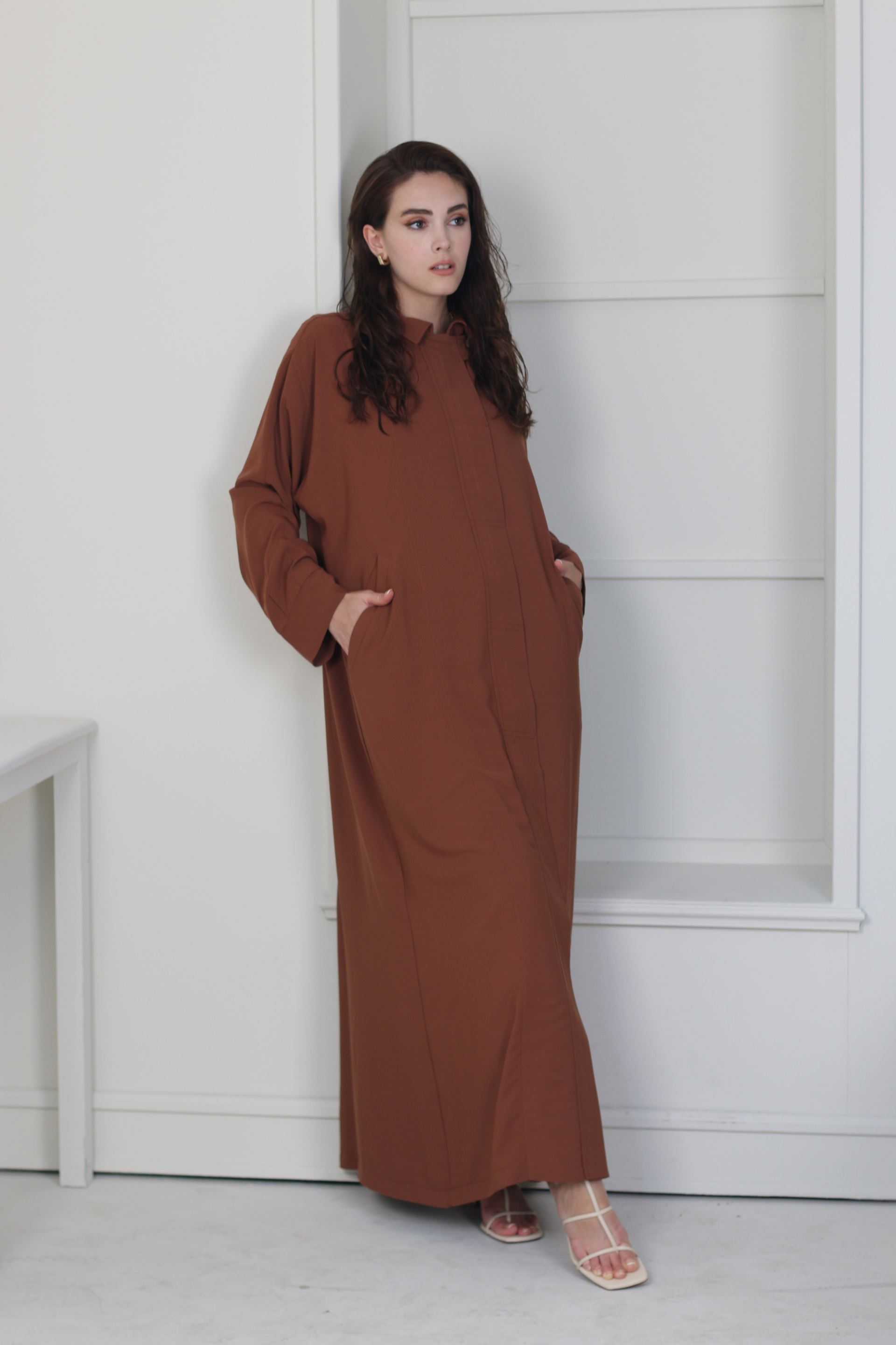 Qanu Fermuarlı Ferace Kahverengi