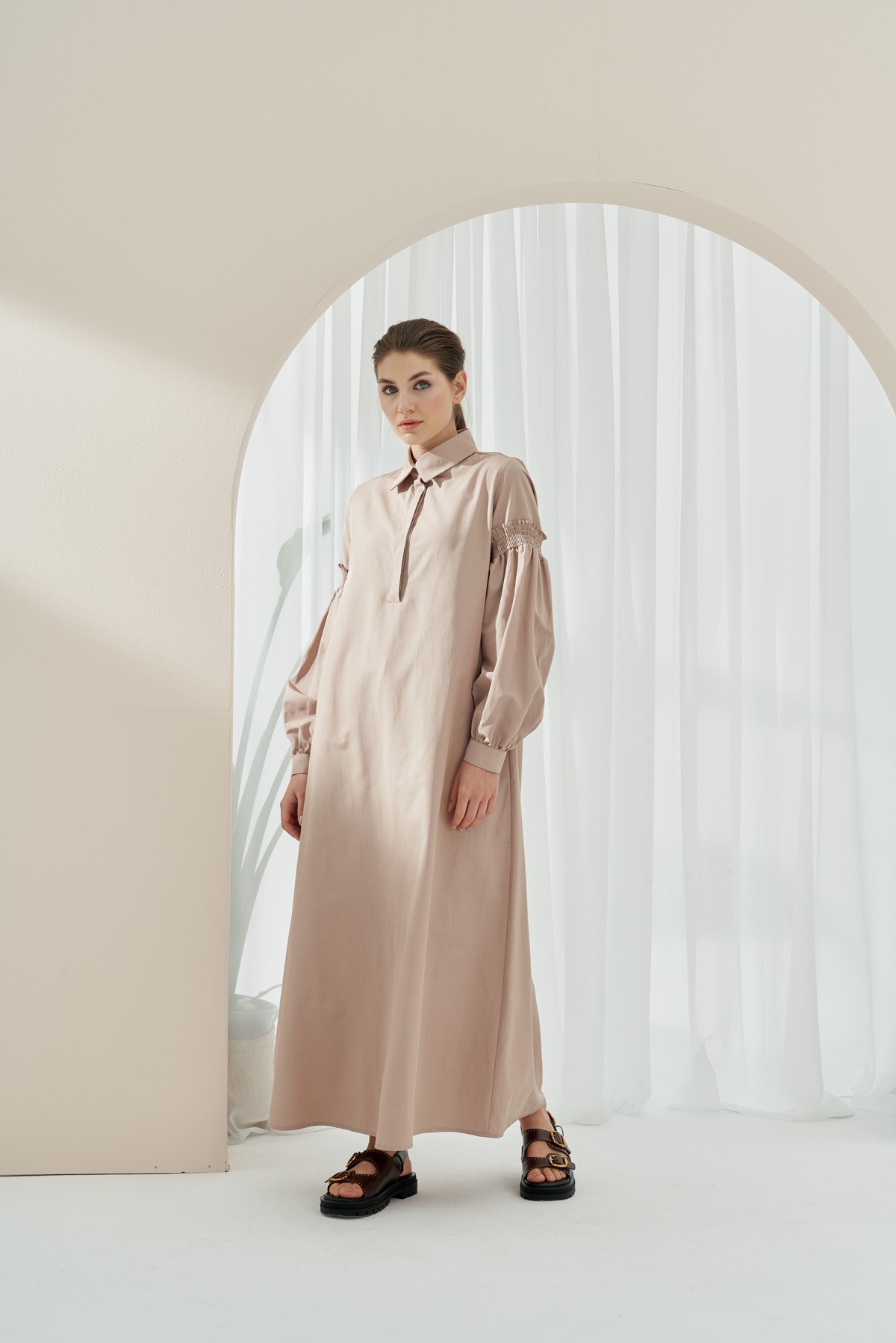 Qanu Kolu Lastikli Elbise Vizon 