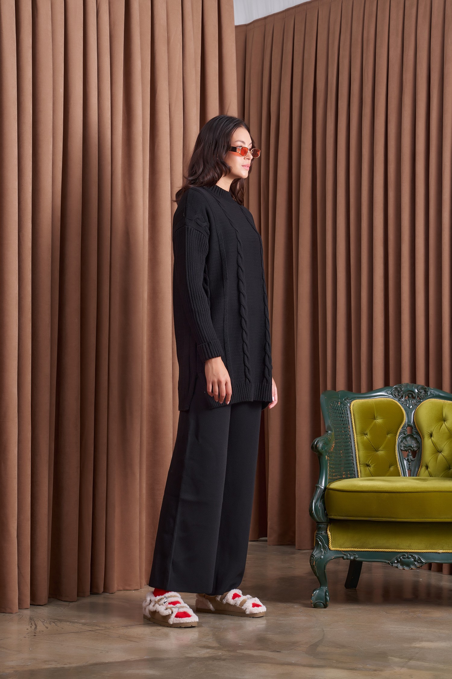 Qanu Lumos Triko Takım Siyah  - Tesettür Giyim