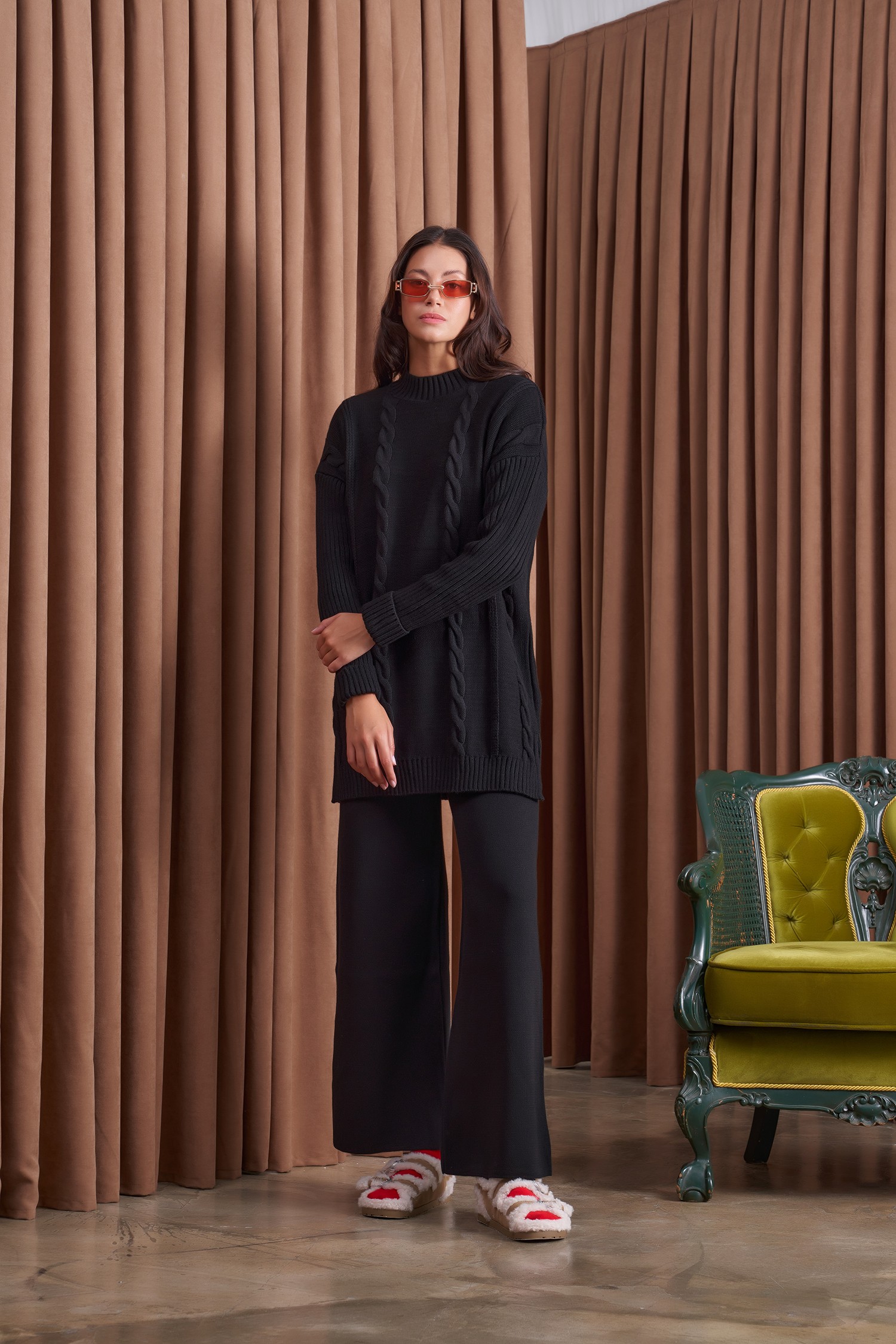 Qanu Lumos Triko Takım Siyah  - Tesettür Giyim