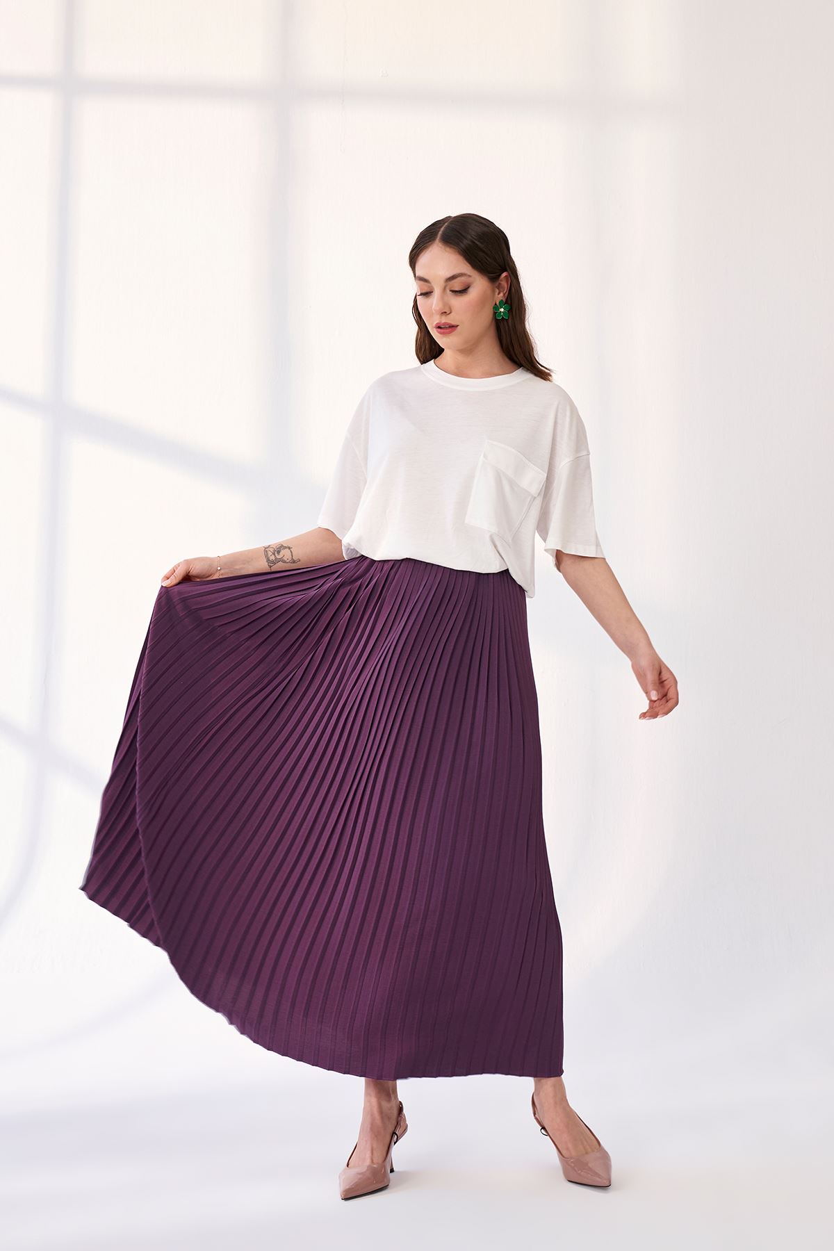 Qanu Piliseli Etek Mor