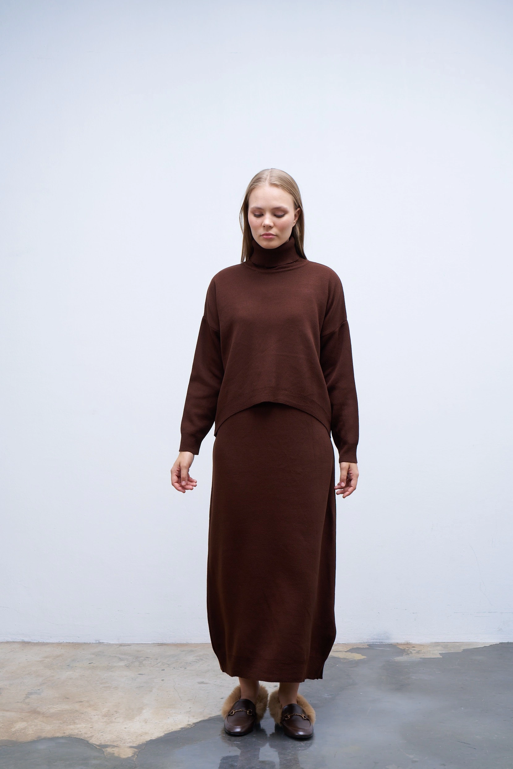 Qanu Ayben Triko Elbise Kahverengi 