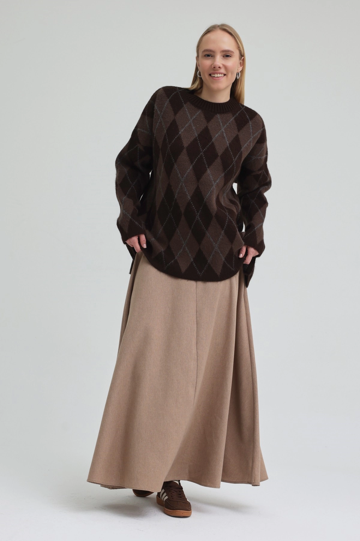 Qanu Argyle Triko Kazak Kahverengi 