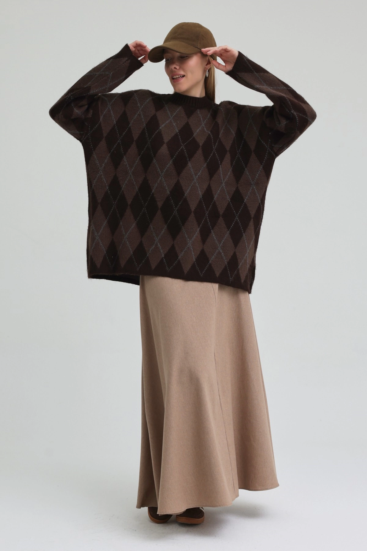 Qanu Argyle Triko Kazak Kahverengi 