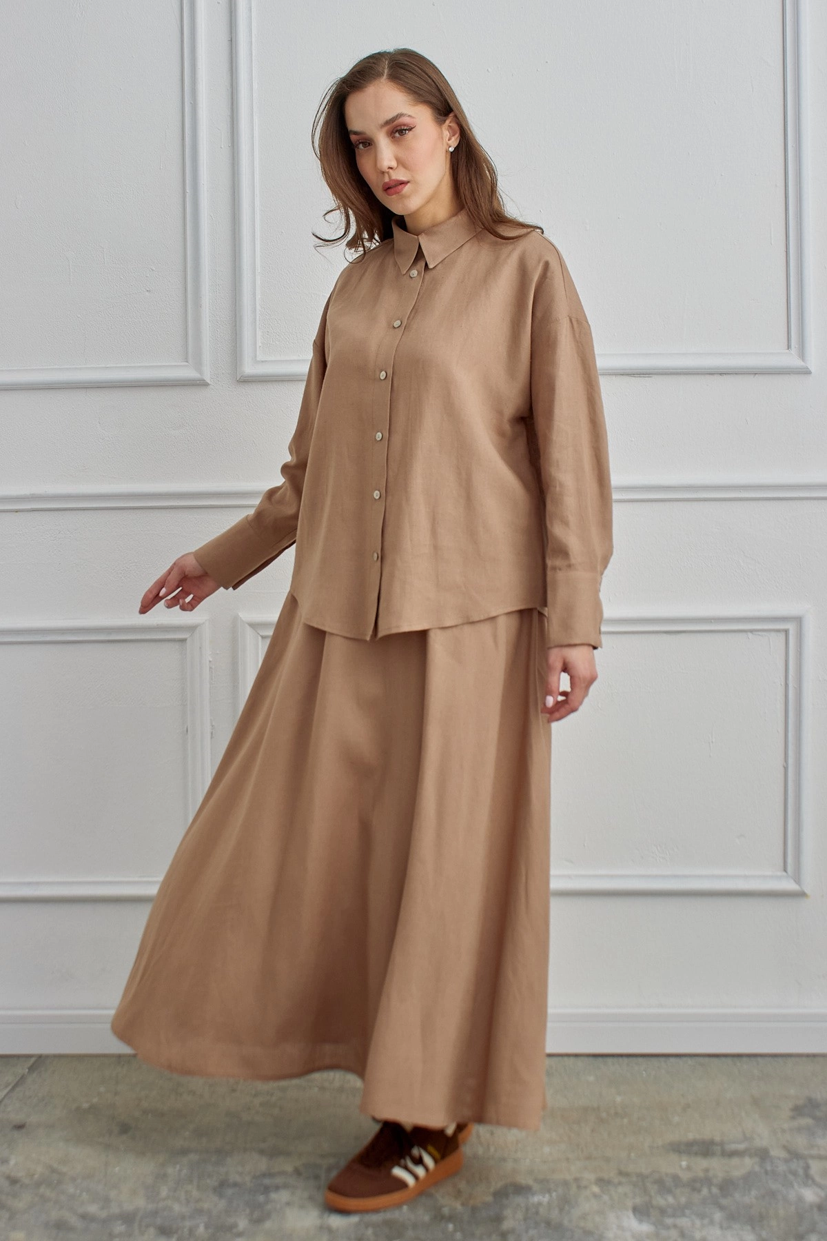 Qanu Azur Keten Etekli Takım Vizon