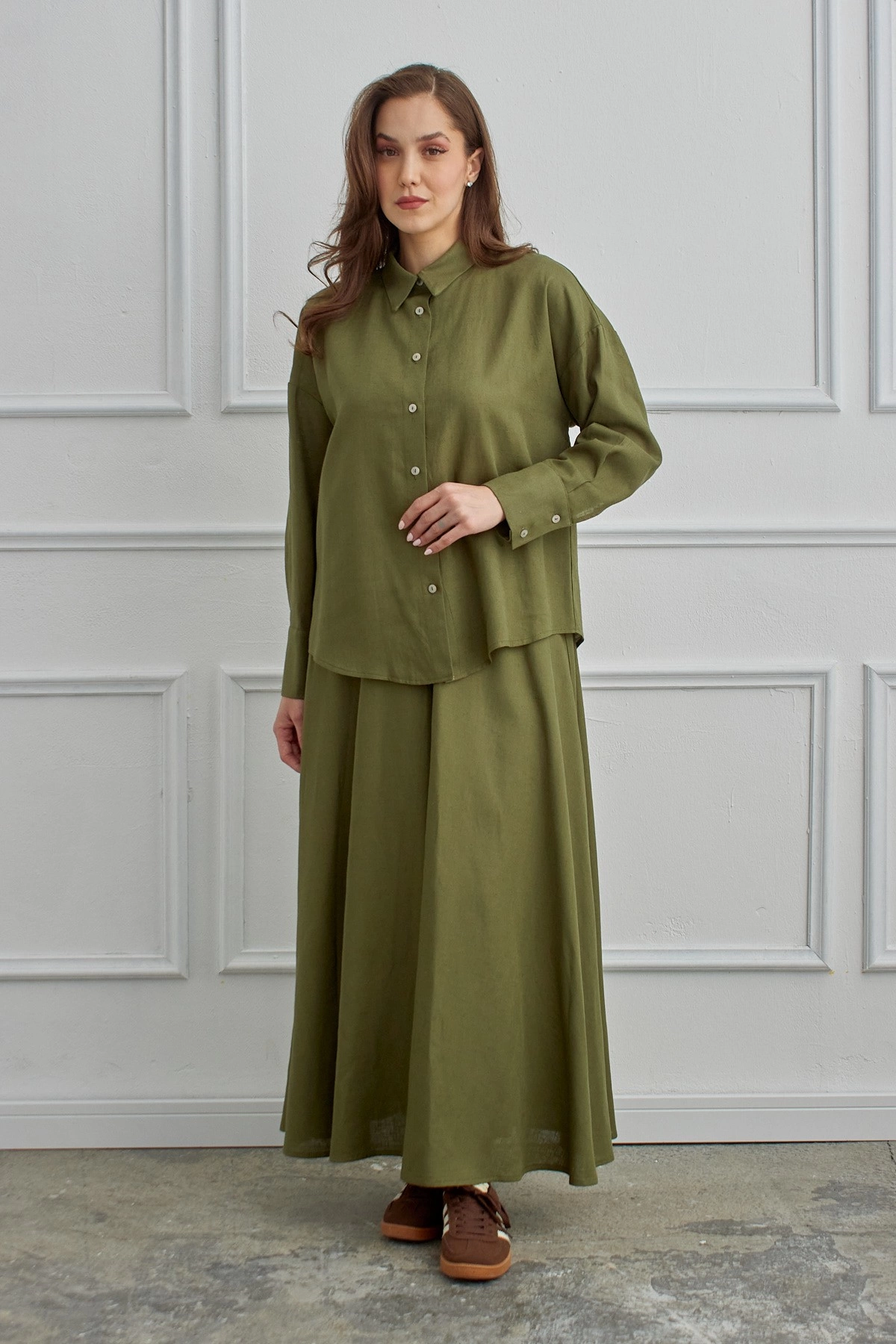 Qanu Azur Keten Etekli Takım Yeşil 