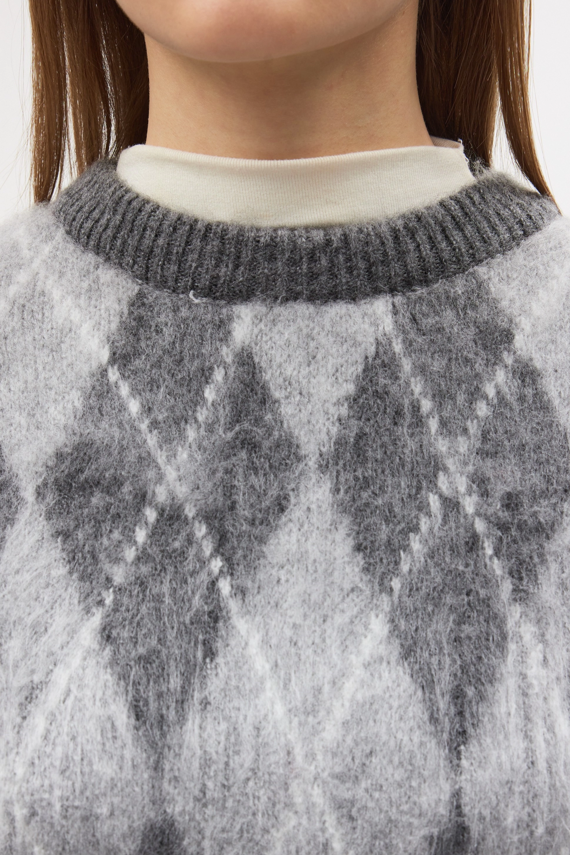 Qanu Baklava Desen Kazak Gri - Tesettür Giyim