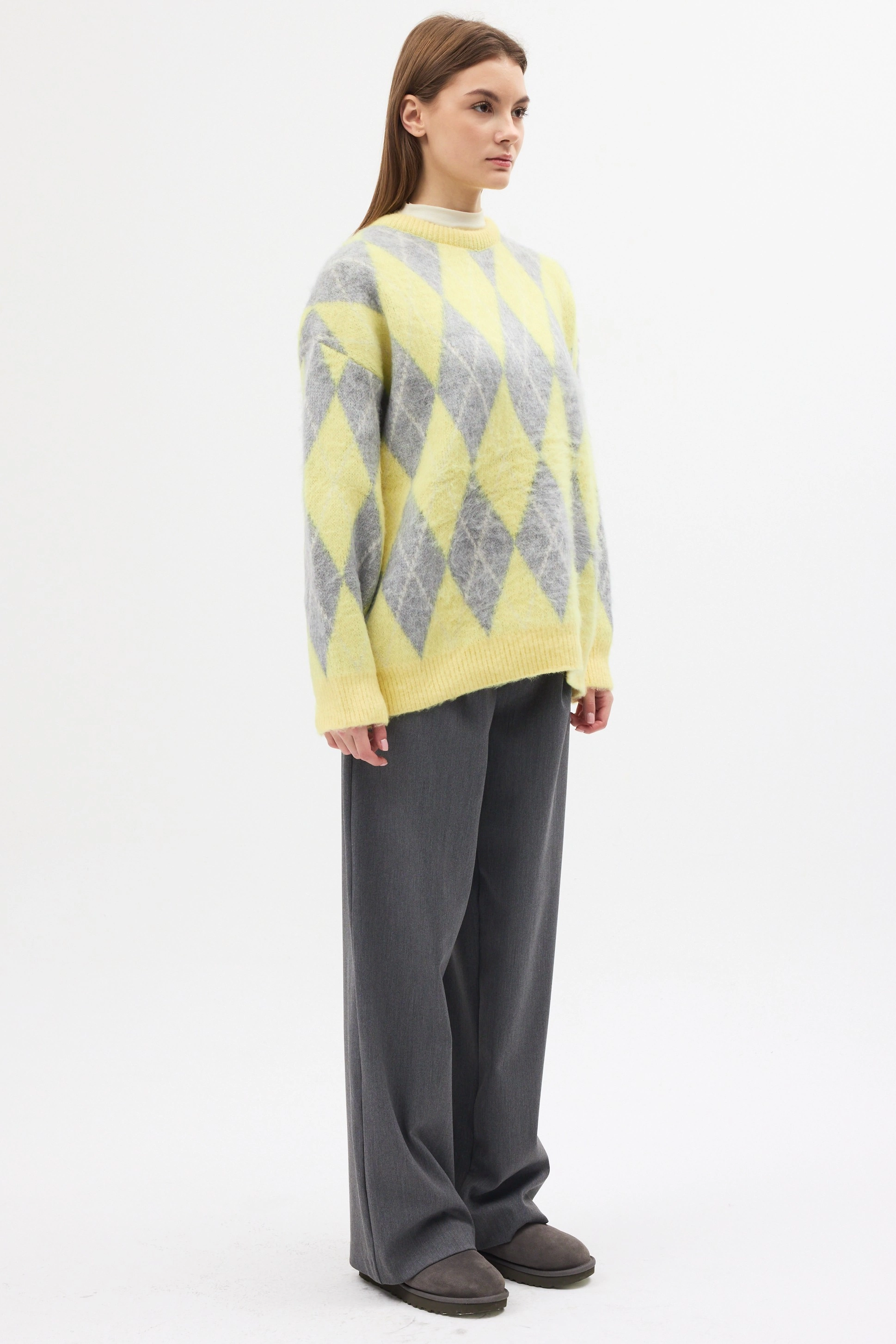 Qanu Baklava Desen Kazak Sarı  - Tesettür Giyim