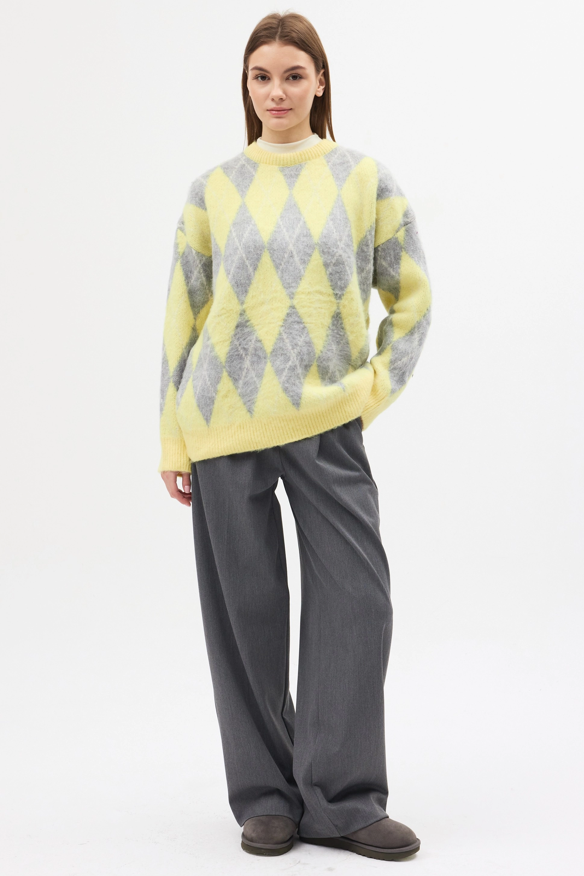 Qanu Baklava Desen Kazak Sarı  - Tesettür Giyim