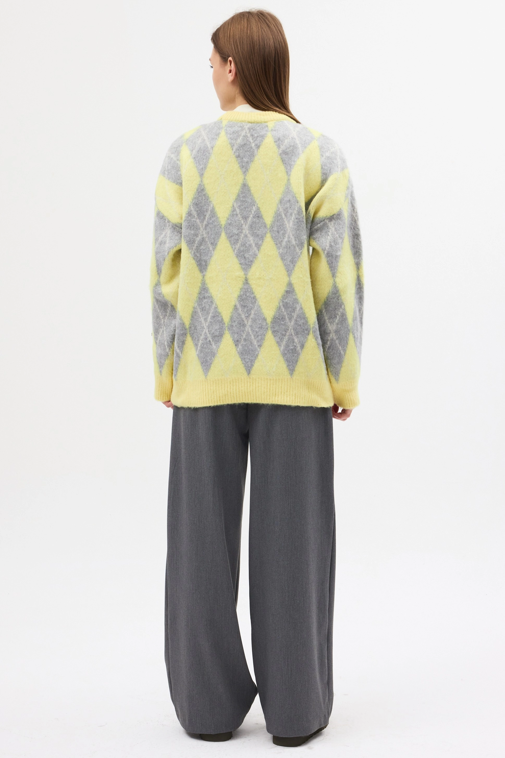 Qanu Baklava Desen Kazak Sarı  - Tesettür Giyim