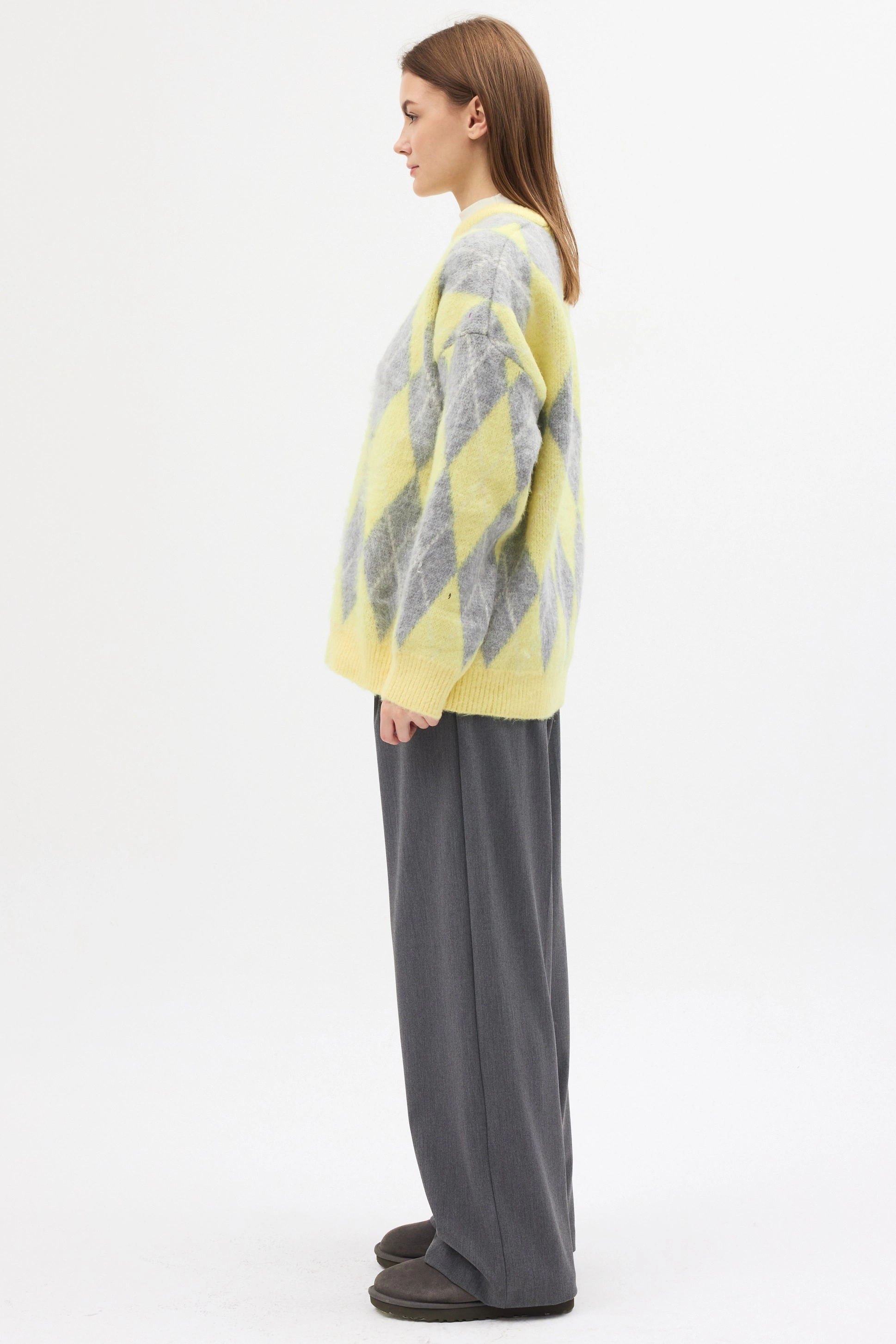 Qanu Baklava Desen Kazak Sarı  - Tesettür Giyim