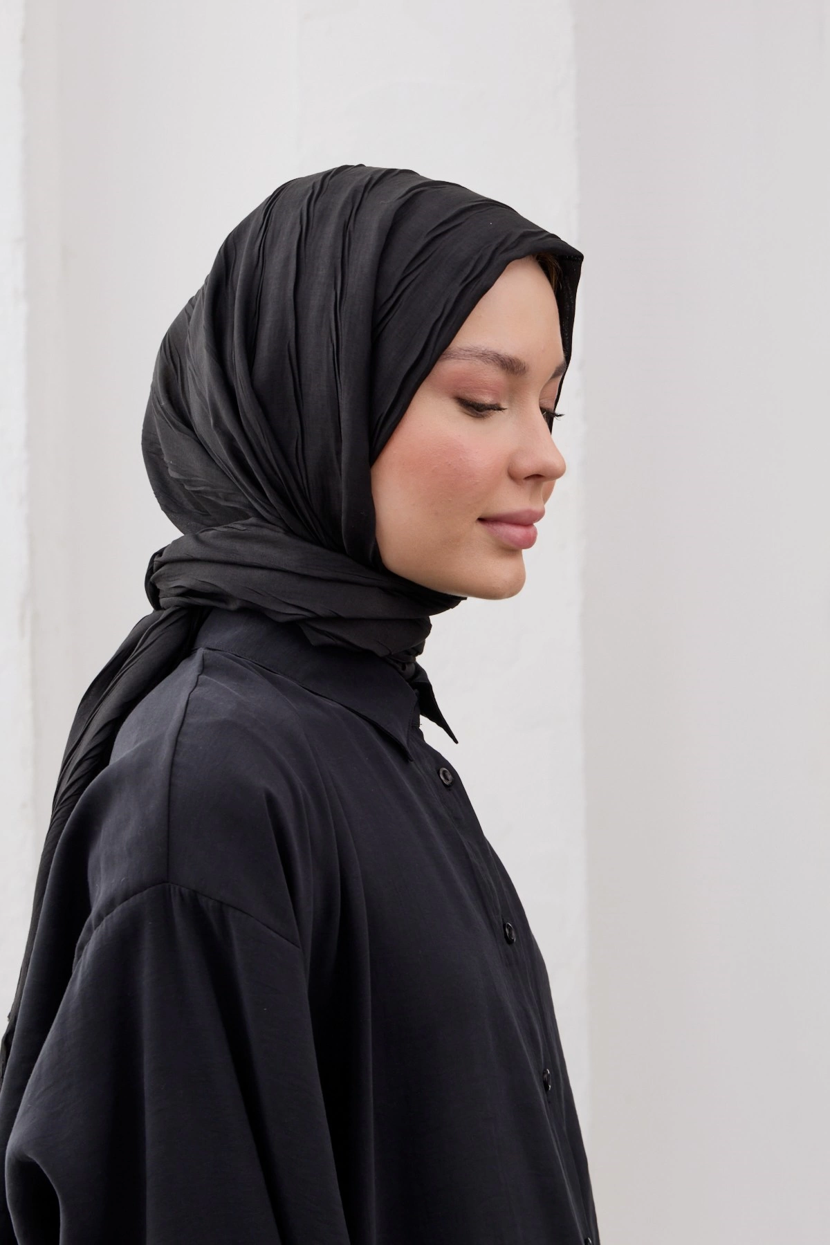 Qanu Bambu Pilise Şal Siyah  - Tesettür Giyim