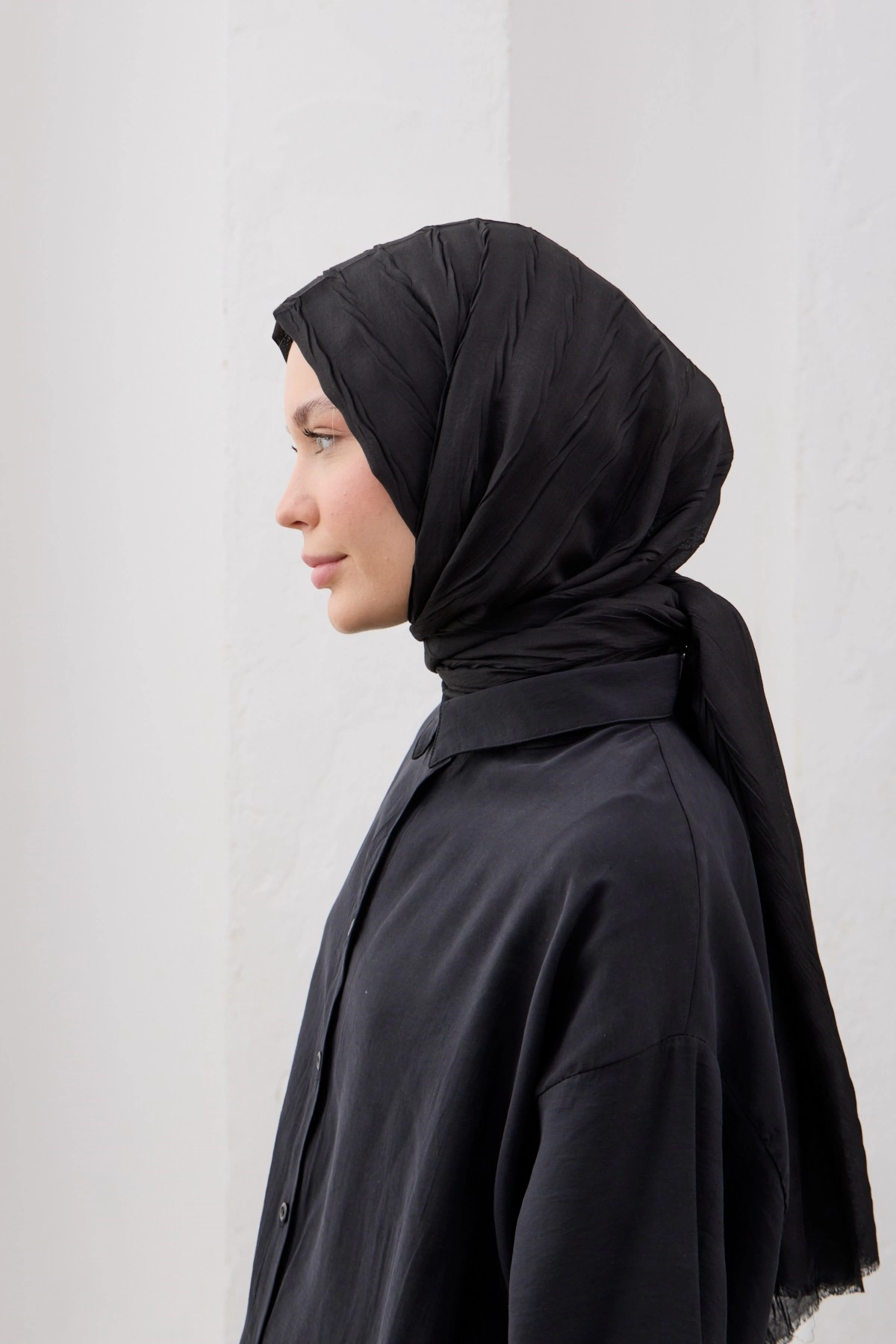 Qanu Bambu Pilise Şal Siyah  - Tesettür Giyim