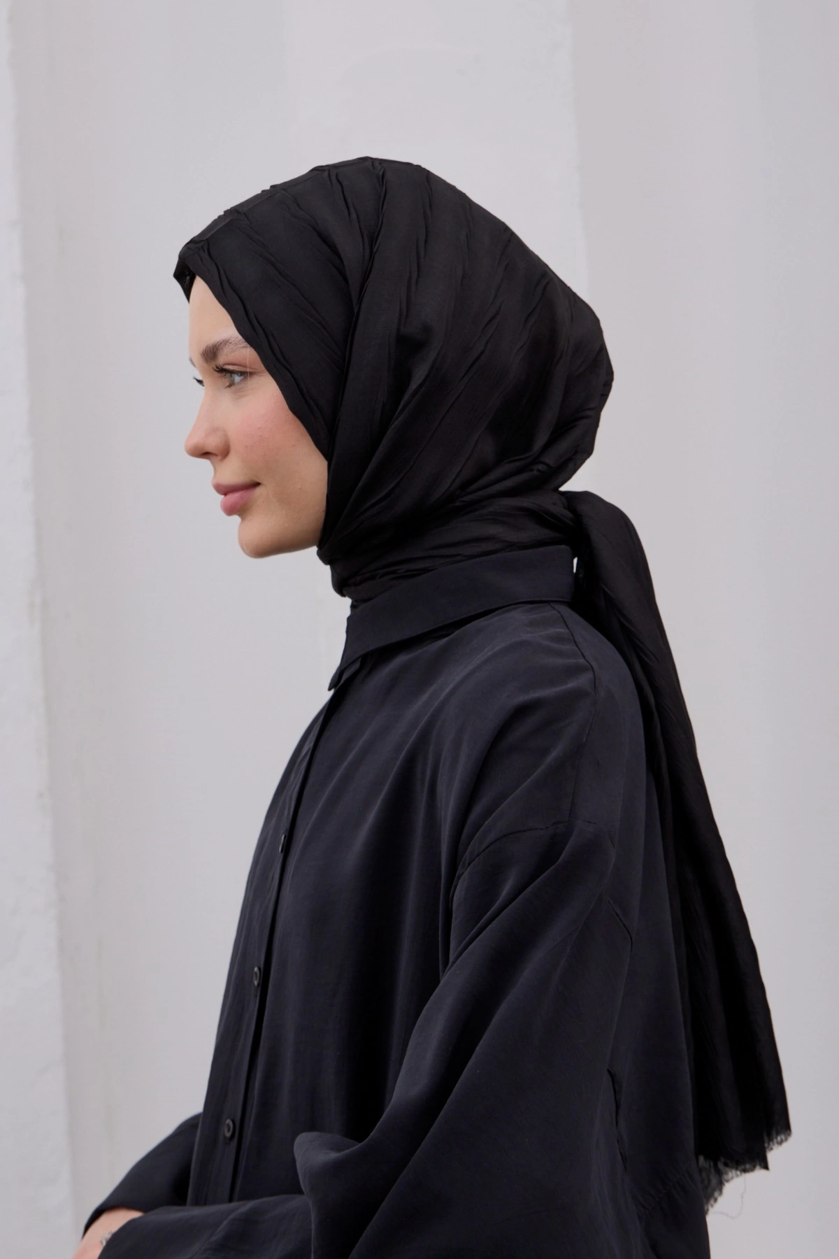 Qanu Bambu Pilise Şal Siyah  - Tesettür Giyim