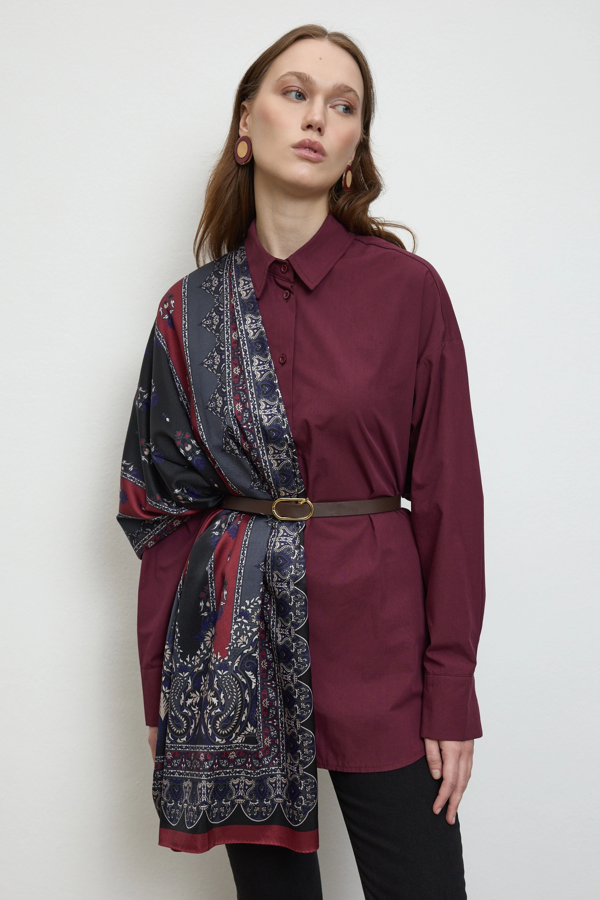 Qanu Basıc Pamuk Gömlek Bordo