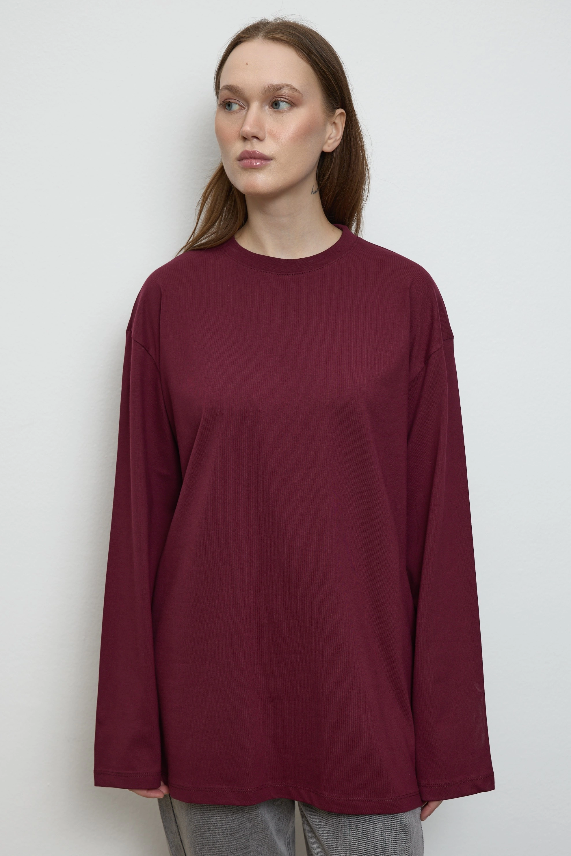 Qanu Basıc Sweatshirt Bordo  - Tesettür Giyim