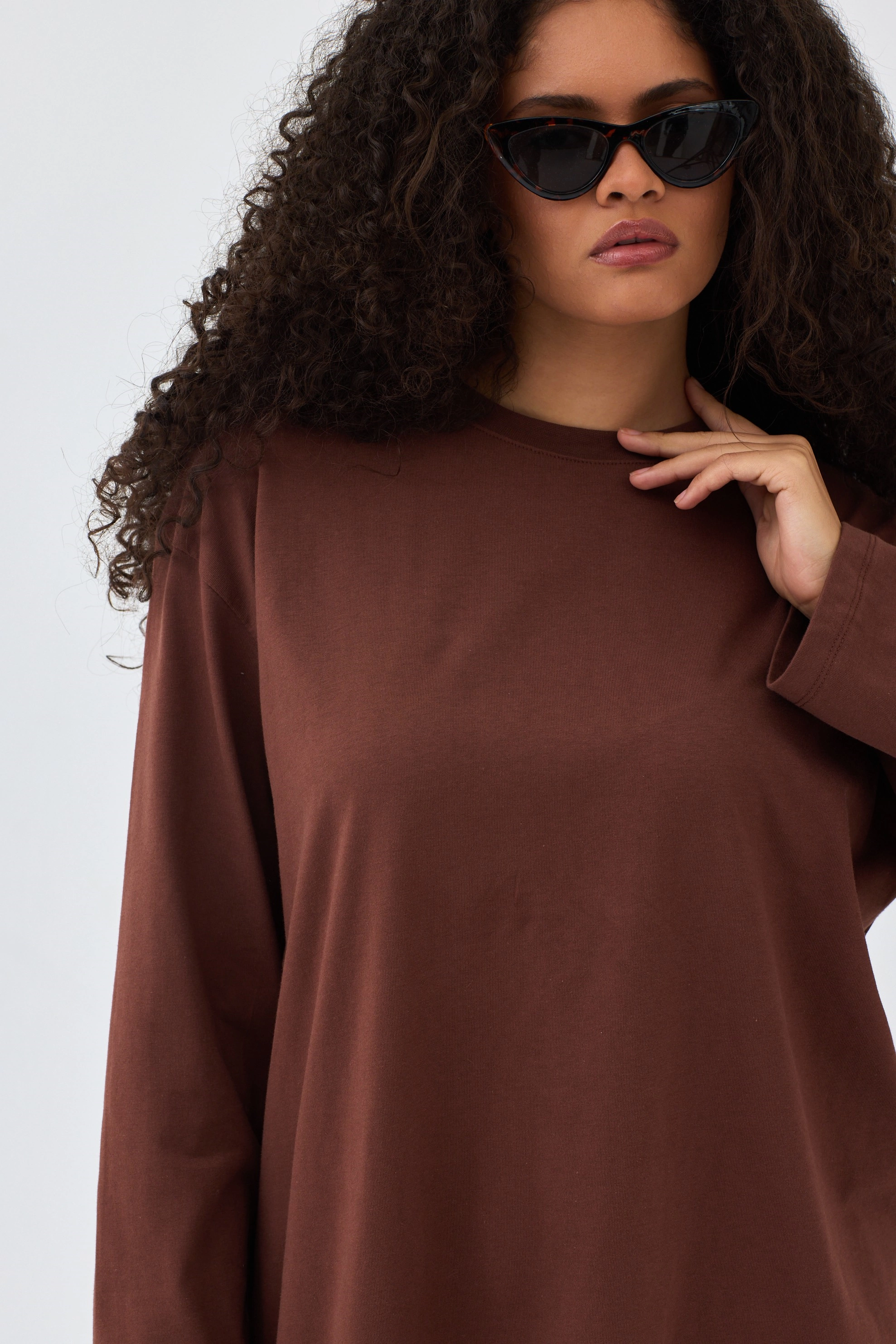 Qanu Basıc Sweatshirt Kahverengi - Tesettür Giyim