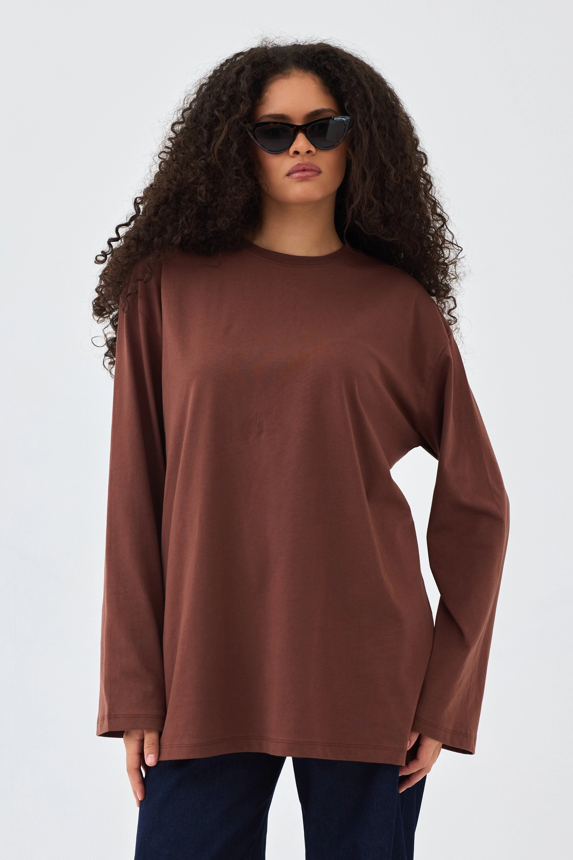 Qanu Basıc Sweatshirt Kahverengi - Tesettür Giyim