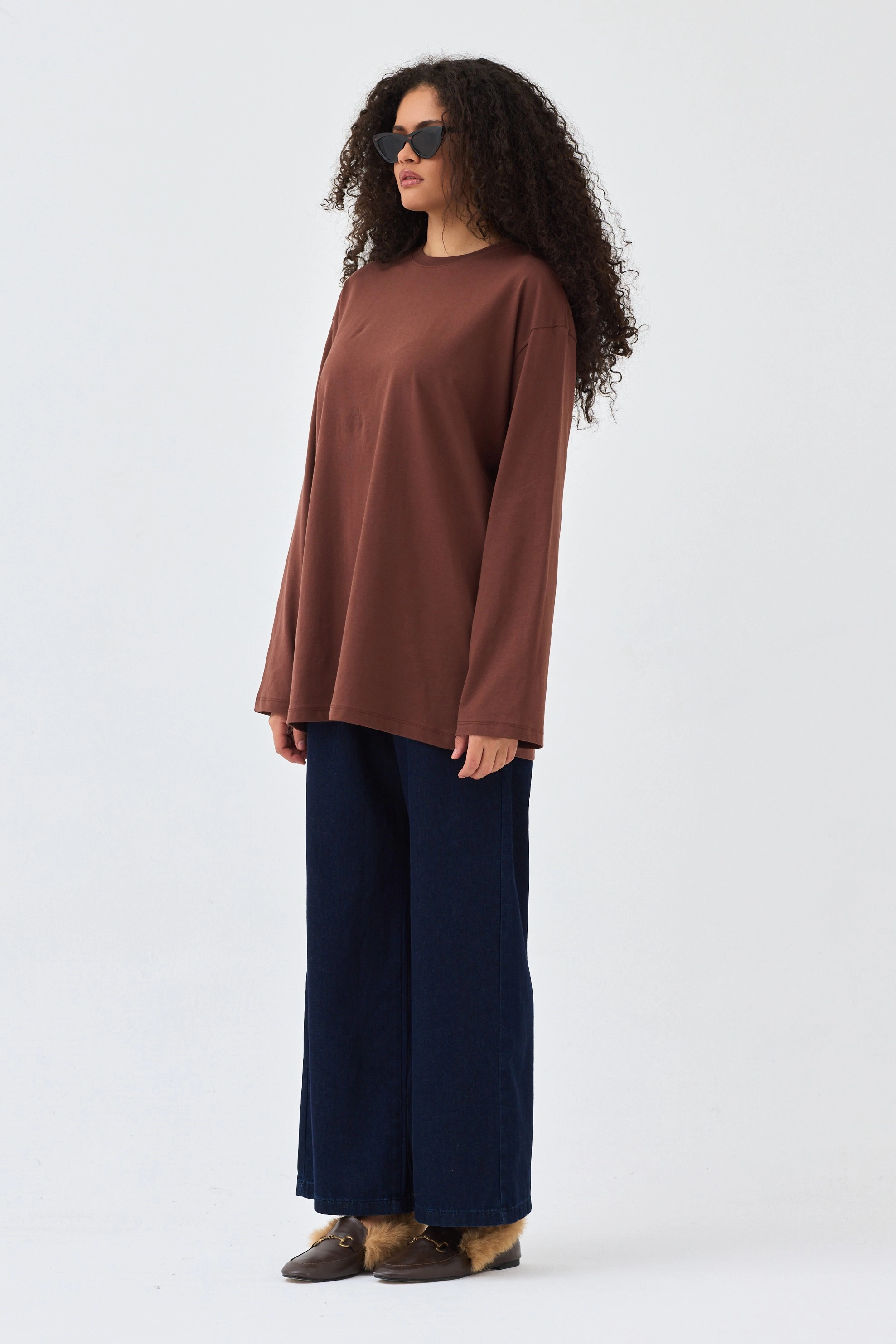 Qanu Basıc Sweatshirt Kahverengi - Tesettür Giyim