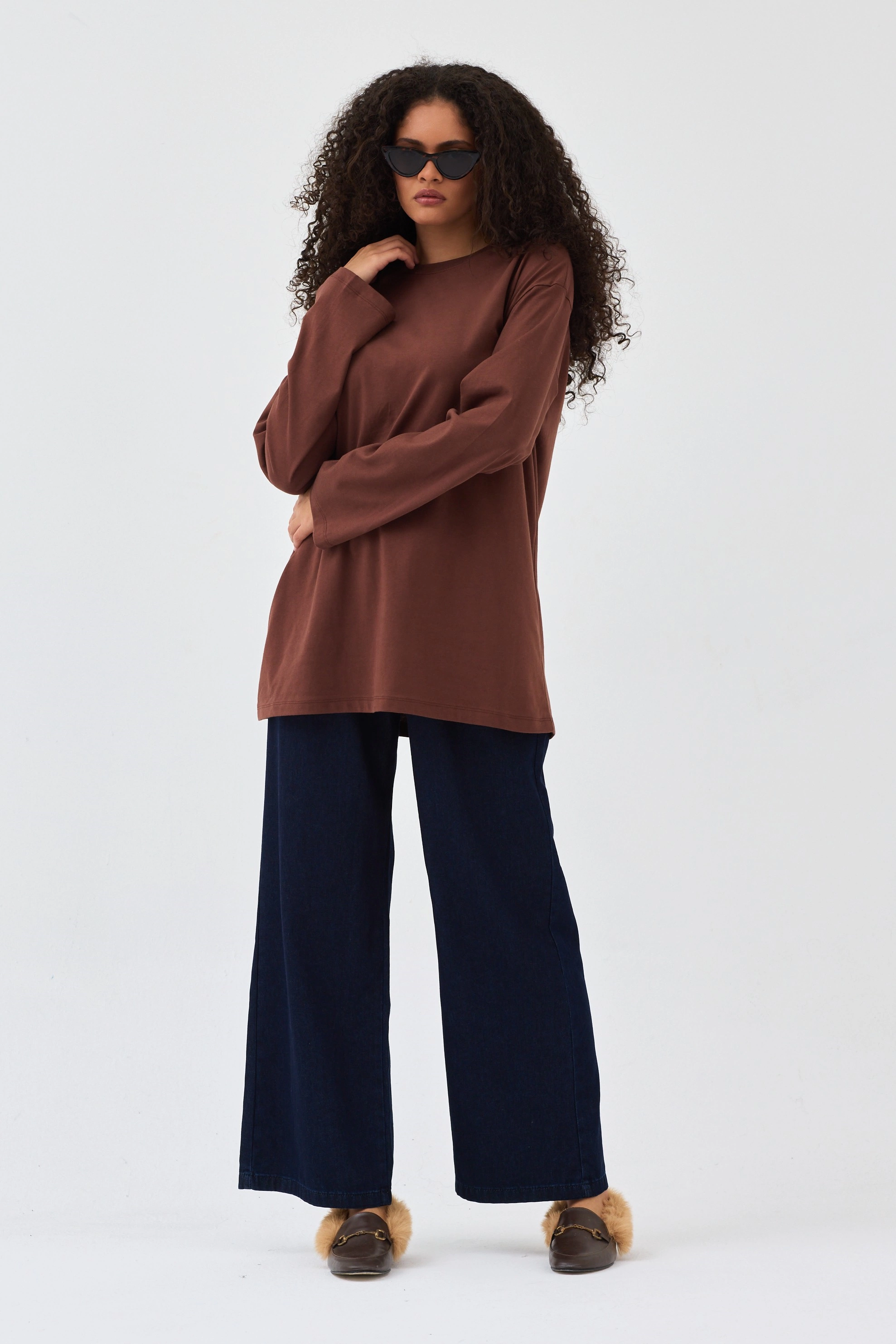 Qanu Basıc Sweatshirt Kahverengi - Tesettür Giyim