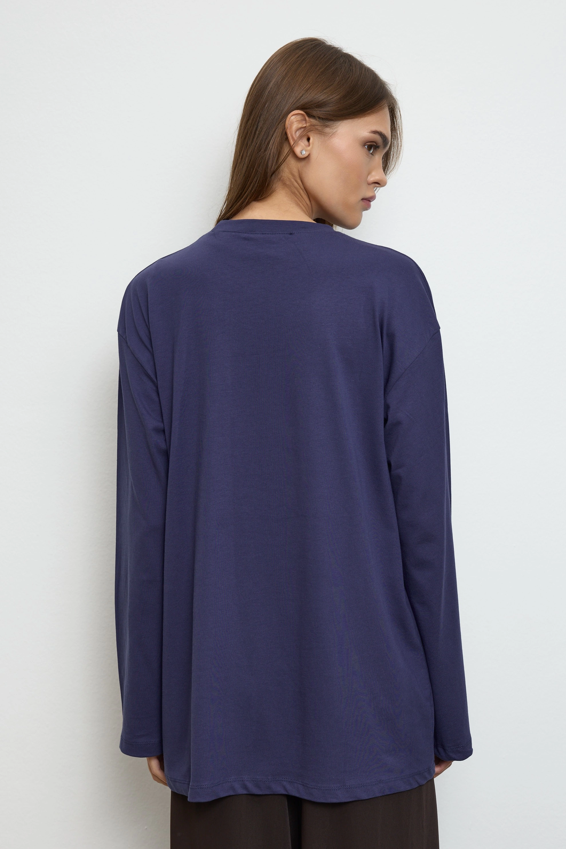 Qanu Basıc Sweatshirt Mavi - Tesettür Giyim