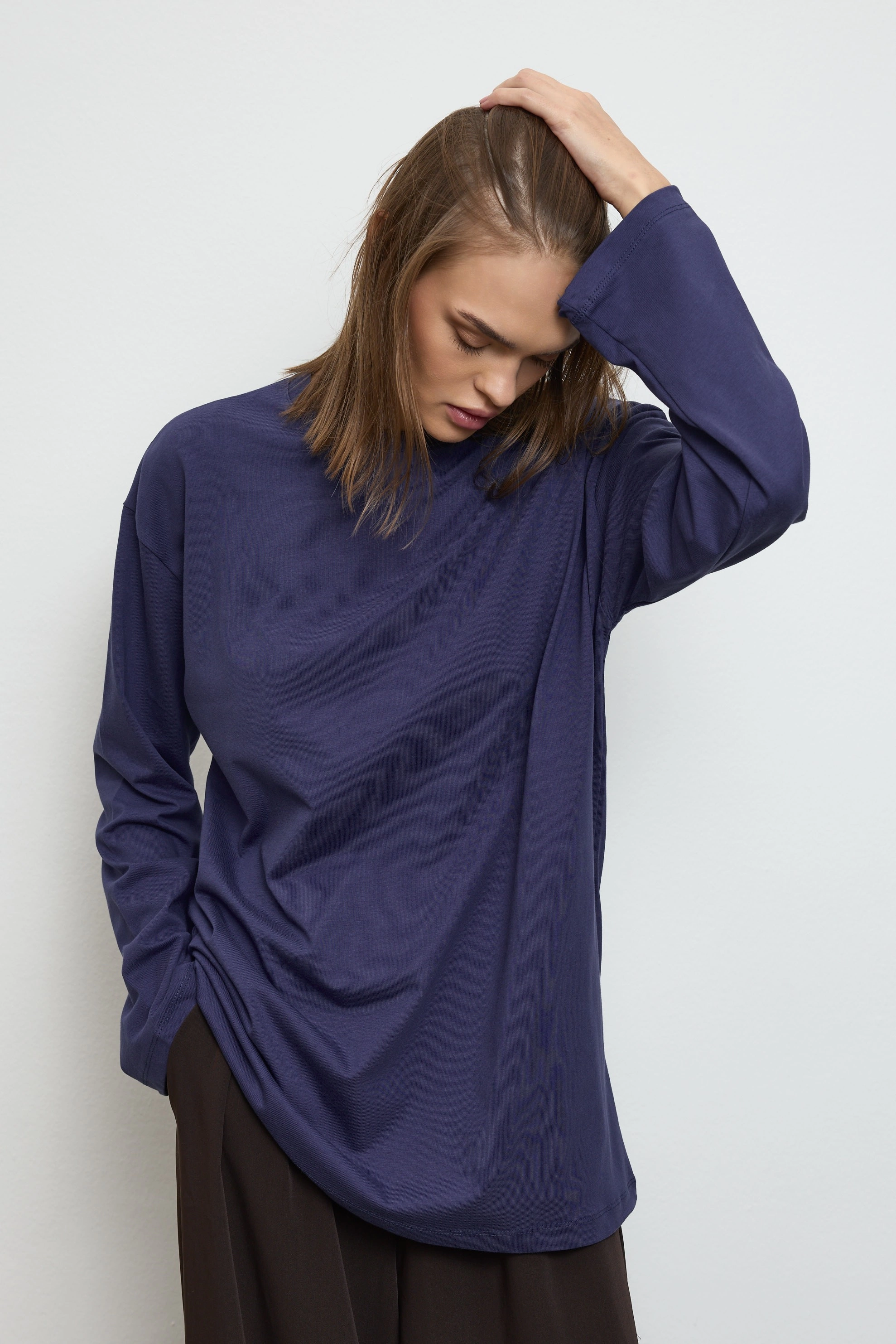 Qanu Basıc Sweatshirt Mavi - Tesettür Giyim