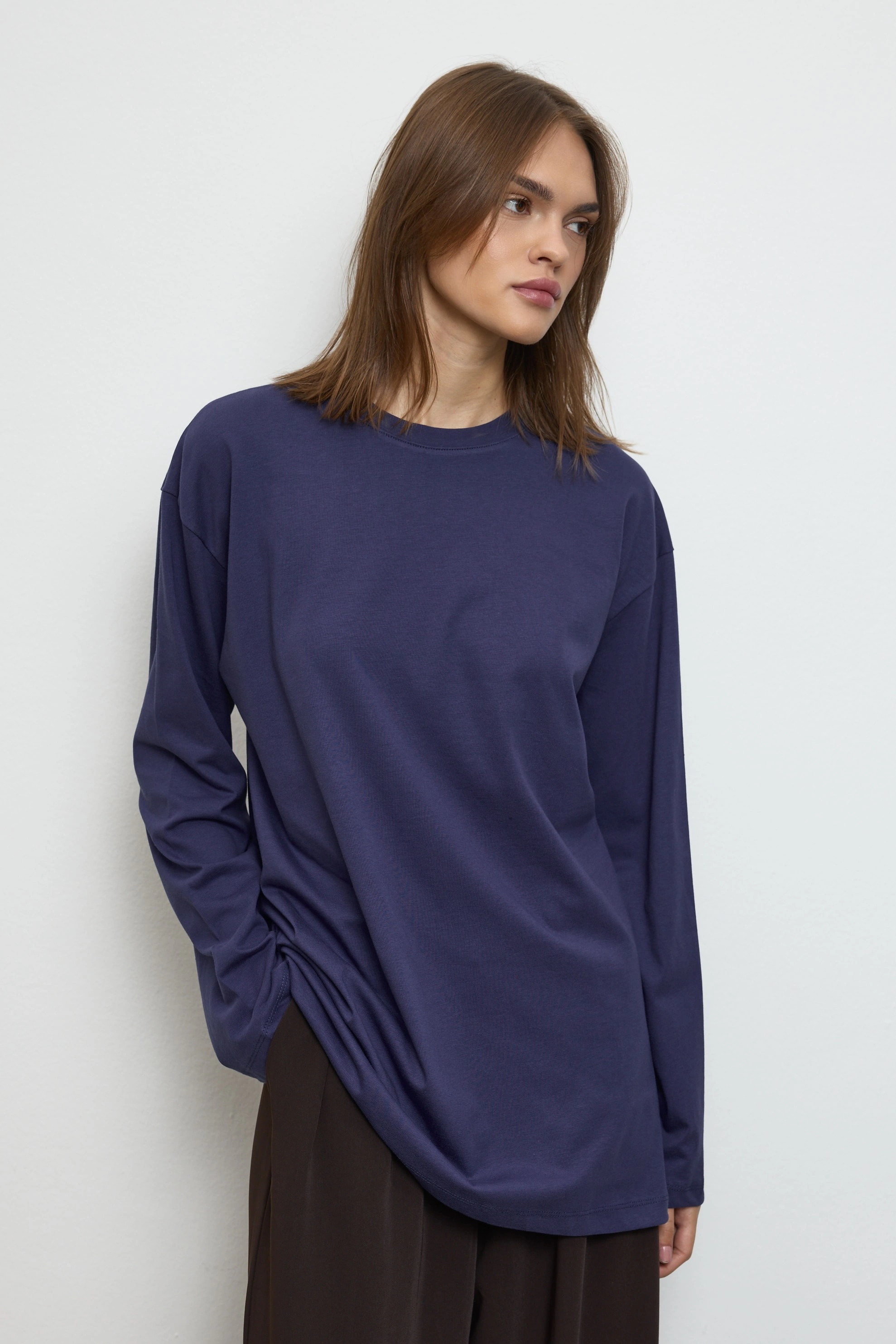 Qanu Basıc Sweatshirt Mavi - Tesettür Giyim