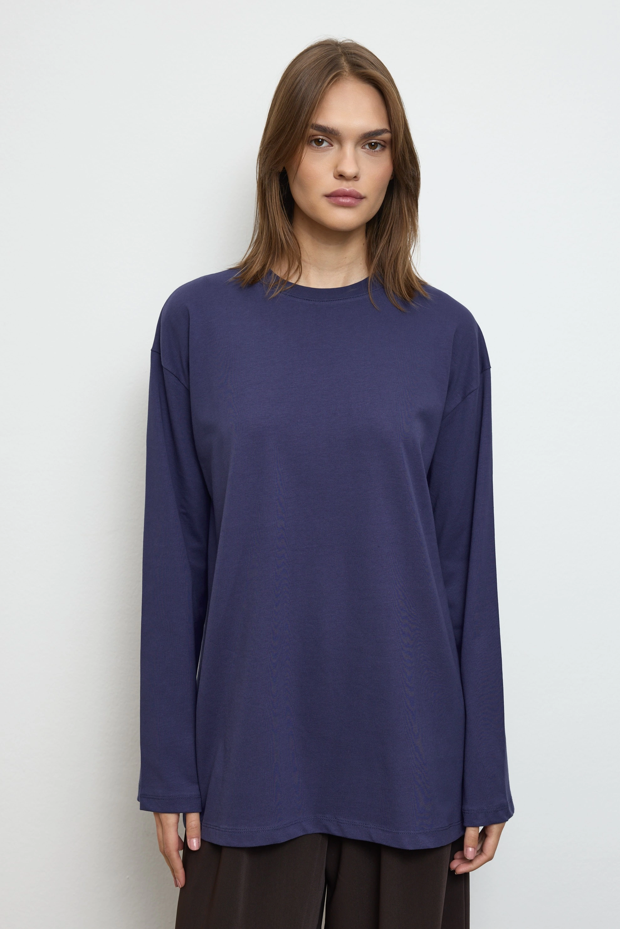 Qanu Basıc Sweatshirt Mavi - Tesettür Giyim