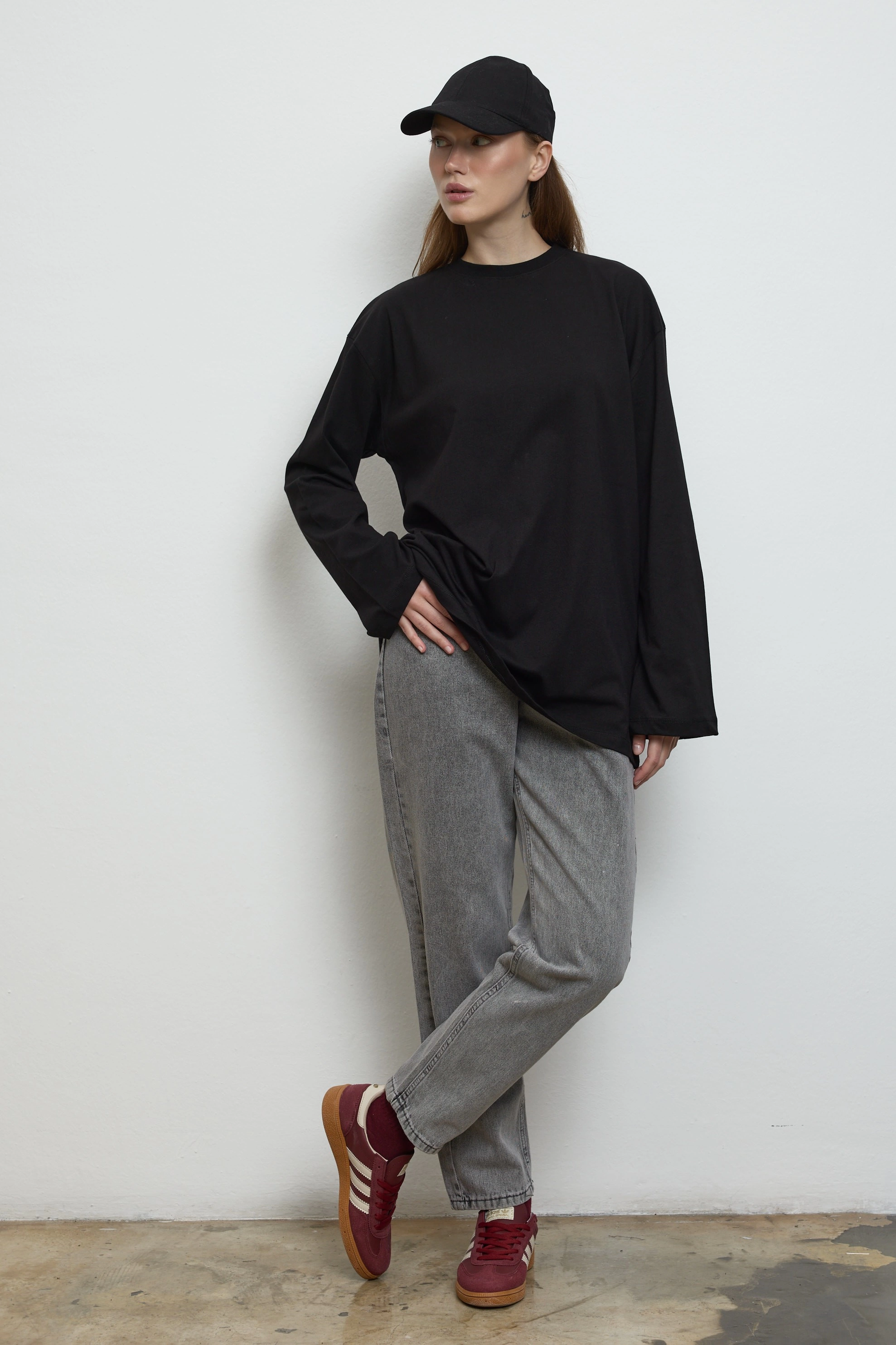 Qanu Basıc Sweatshirt Siyah - Tesettür Giyim