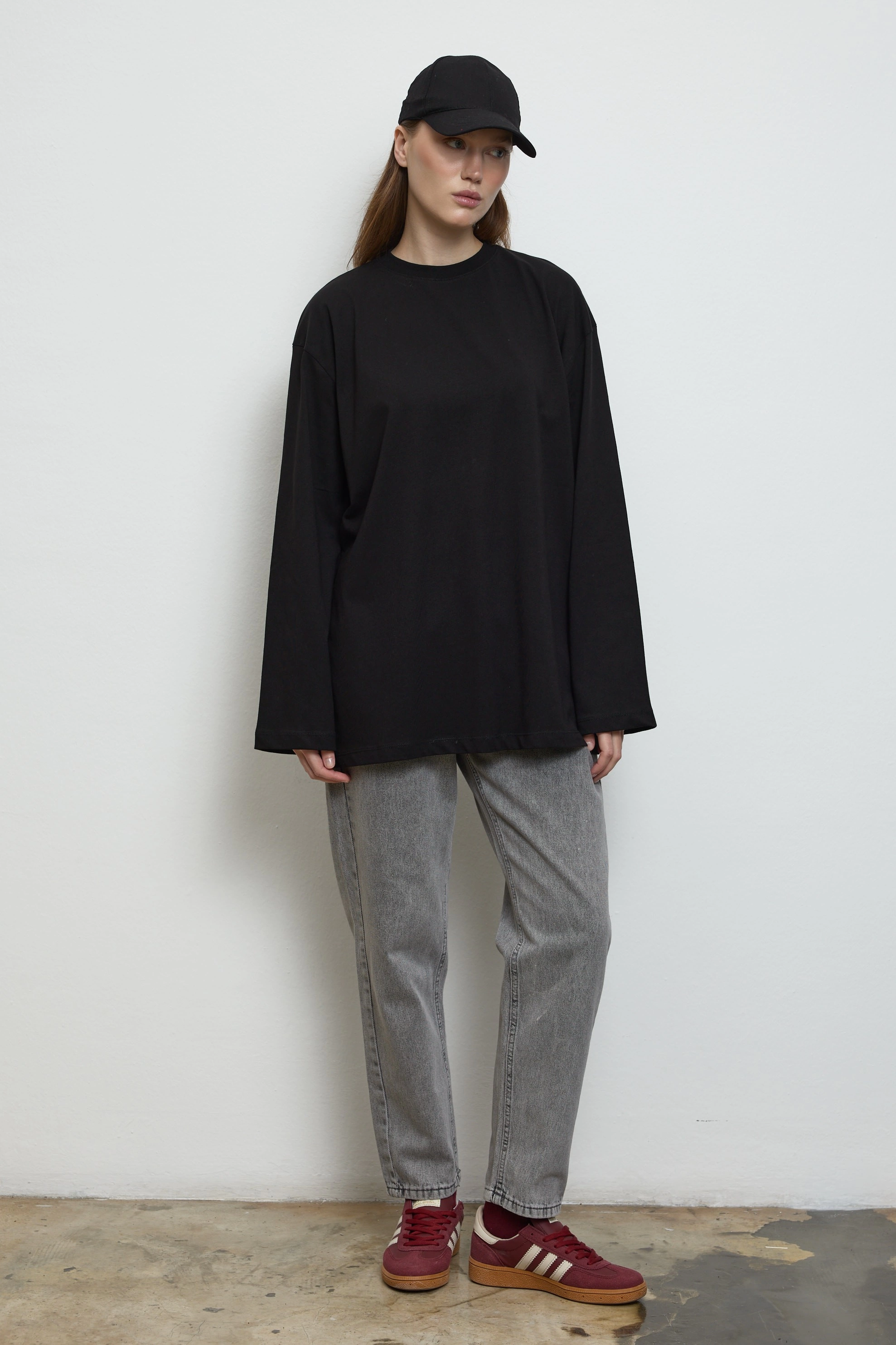 Qanu Basıc Sweatshirt Siyah - Tesettür Giyim