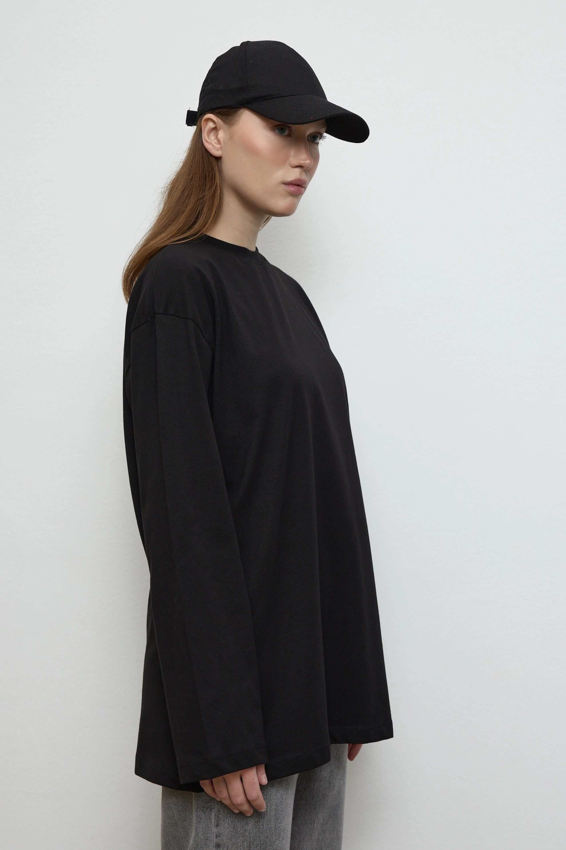 Qanu Basıc Sweatshirt Siyah - Tesettür Giyim