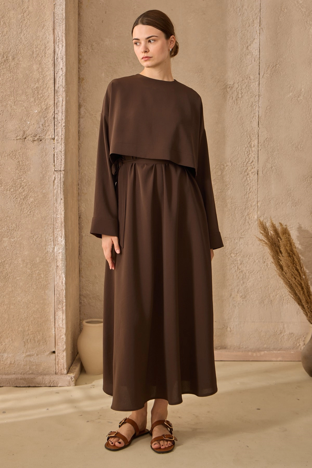 Qanu Bloom Elbise Kahverengi 