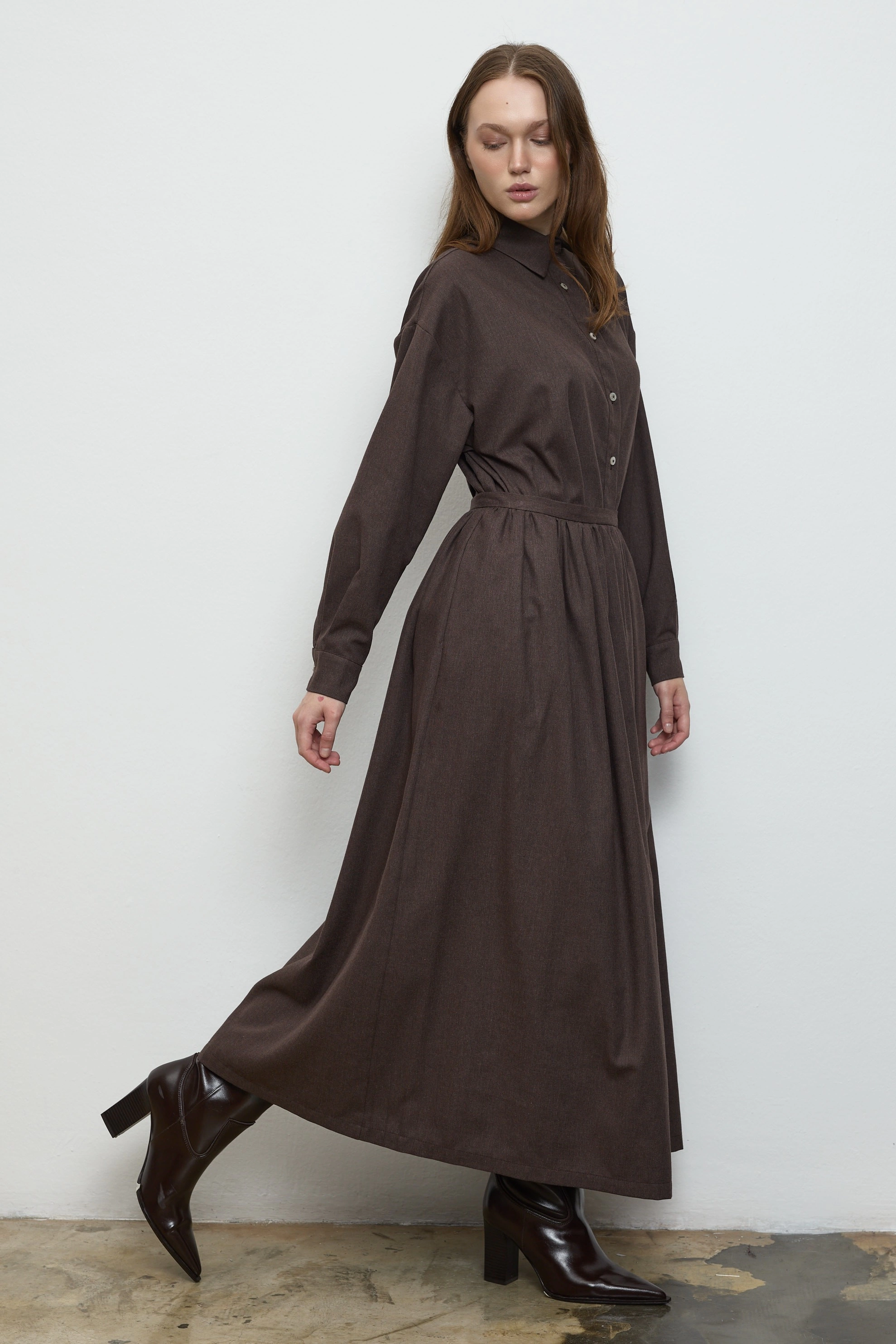 Qanu Büzgülü Etek Kahverengi