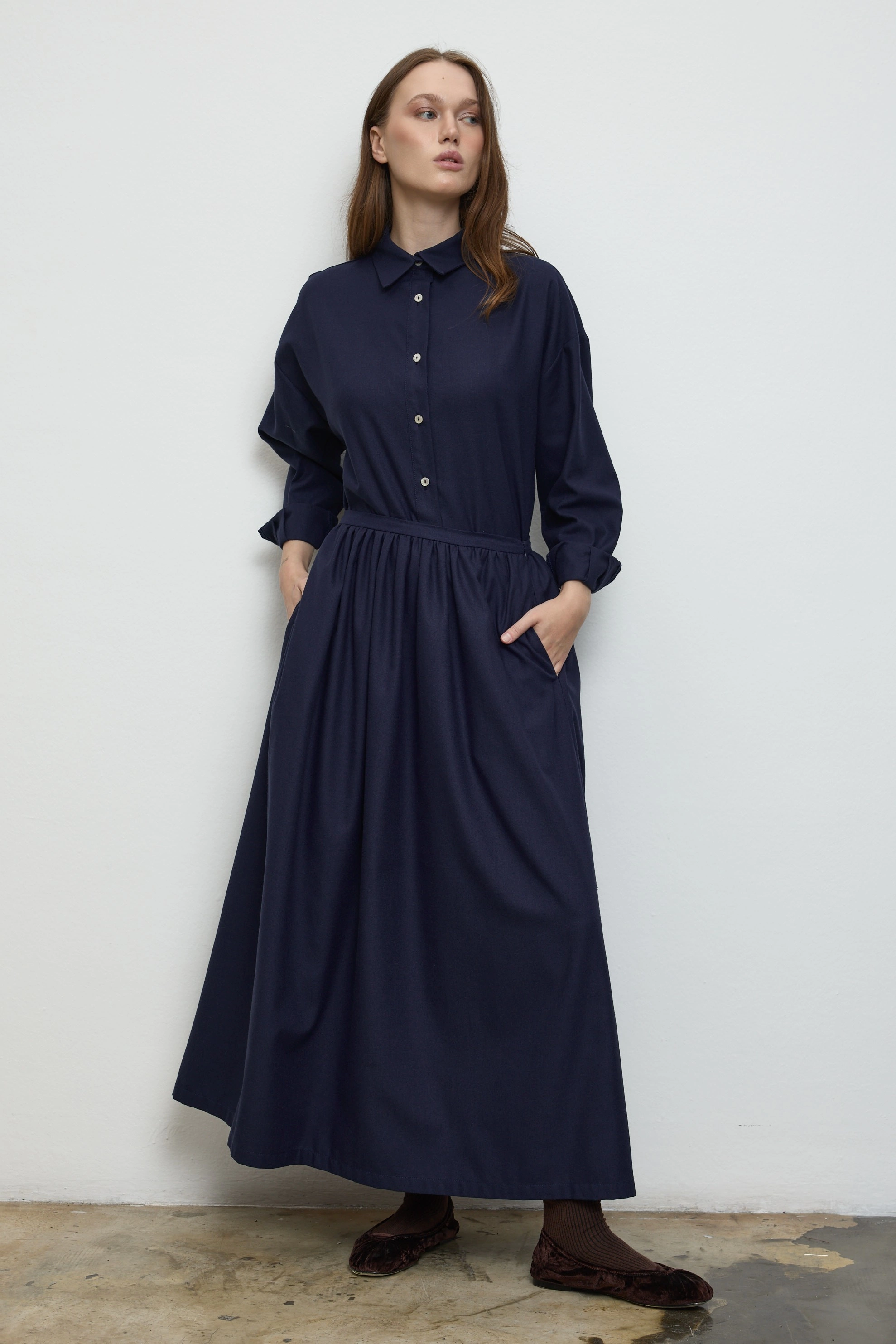 Qanu Büzgülü Etek Lacivert