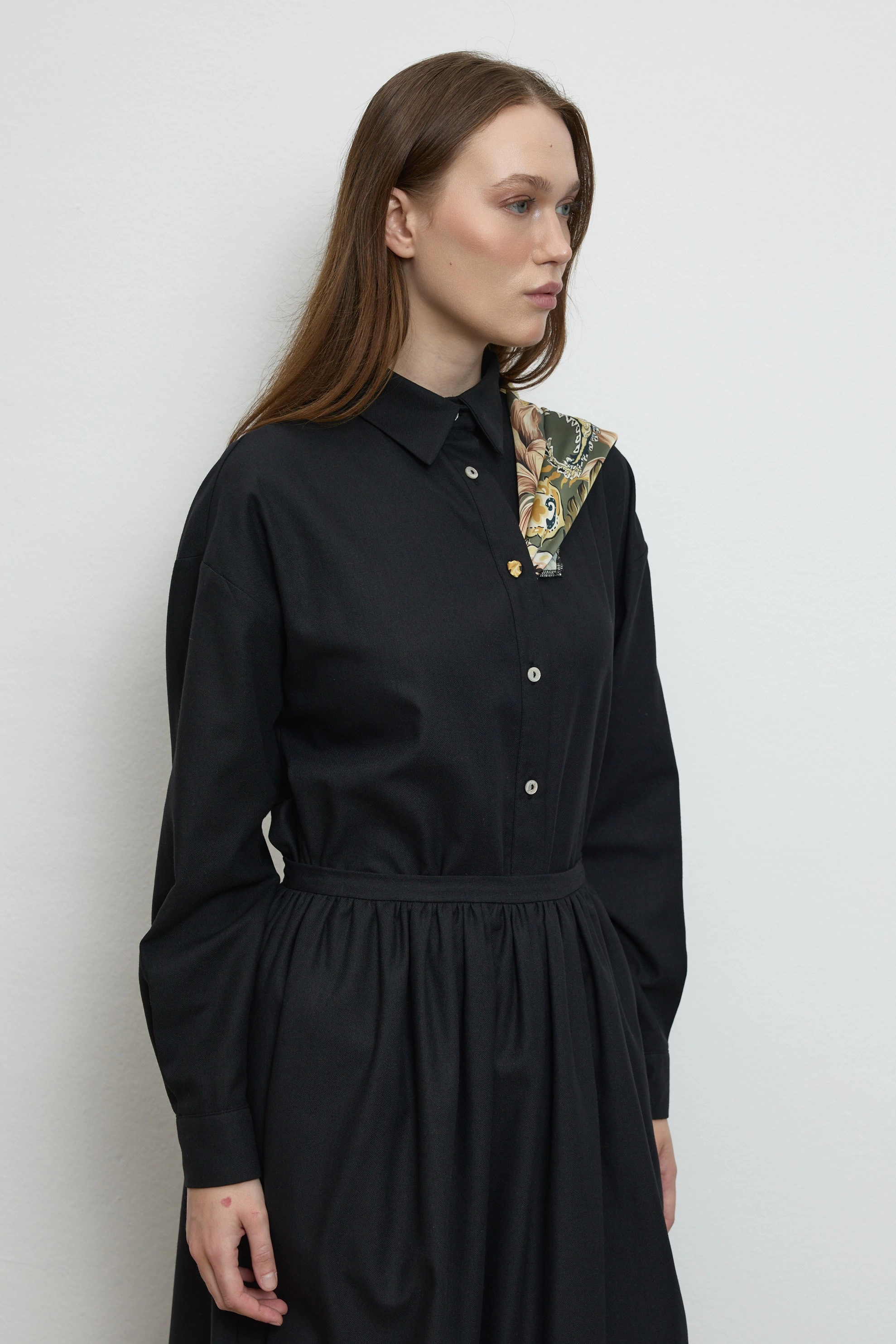 Qanu Büzgülü Etek Siyah  - Tesettür Giyim