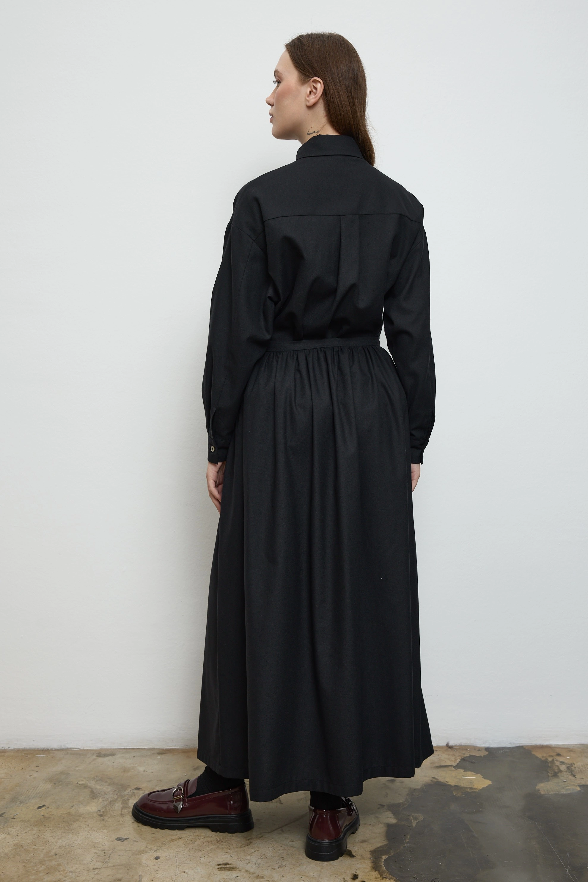 Qanu Büzgülü Etek Siyah  - Tesettür Giyim