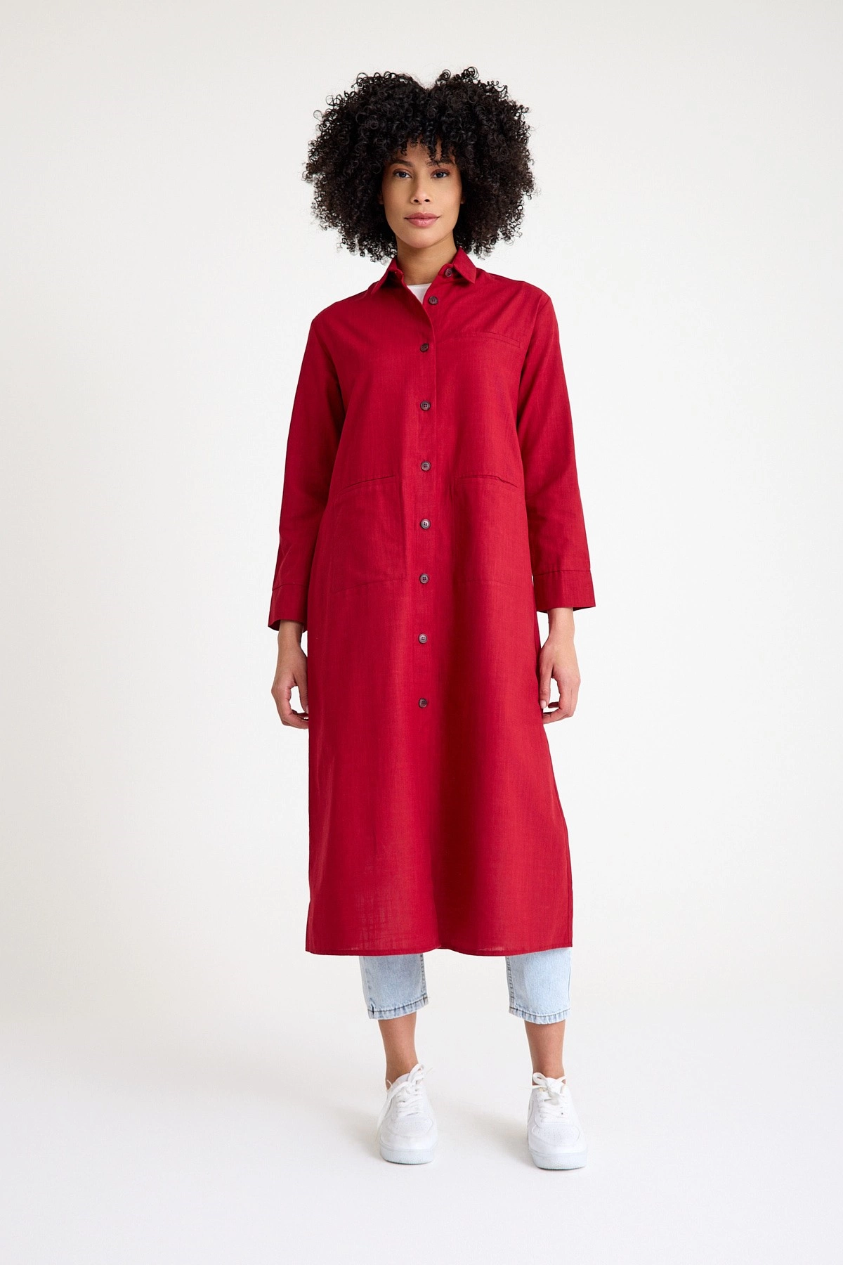 Qanu Cepli Keten Gömlek Bordo