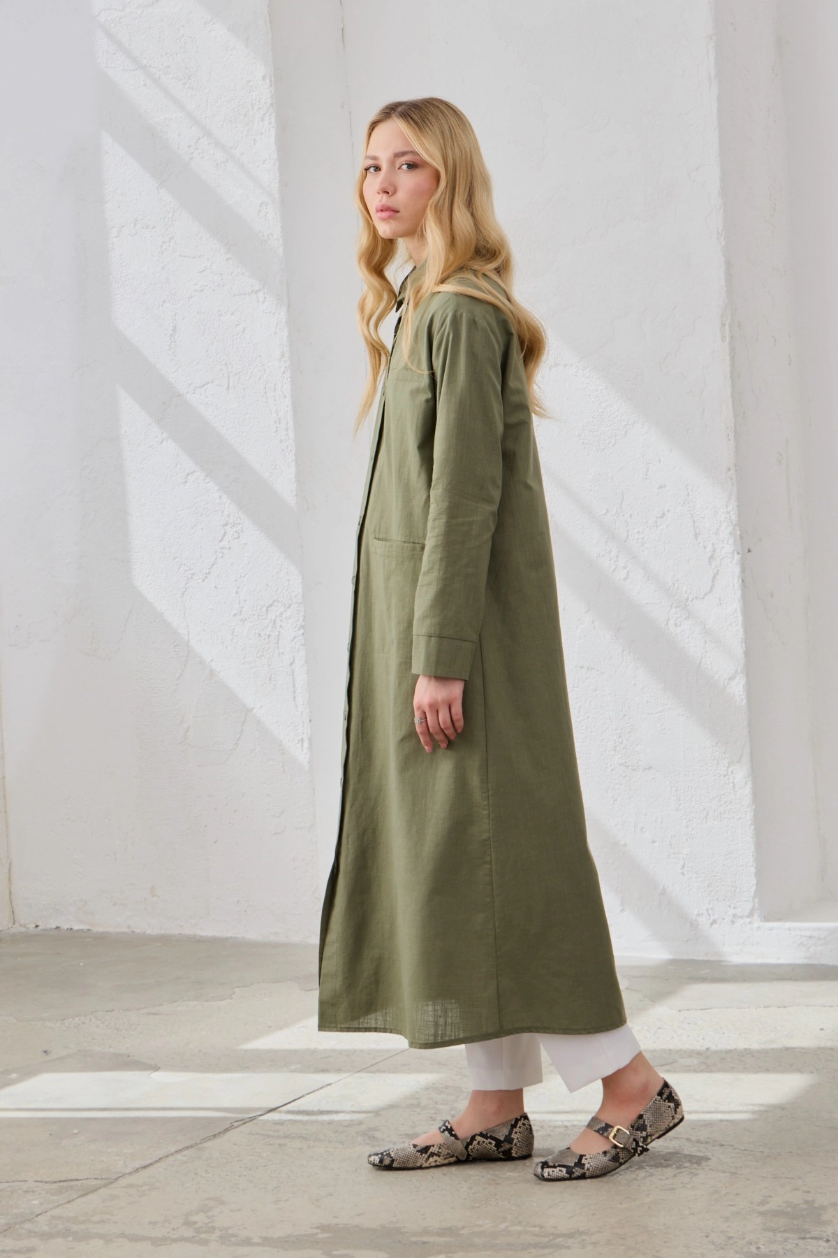 Qanu Cepli Keten Gömlek Yeşil 