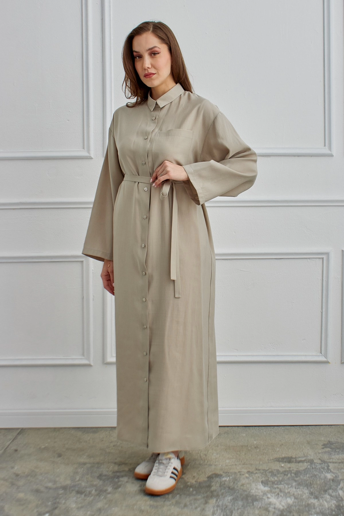 Qanu Cepli Uzun Elbise Bej