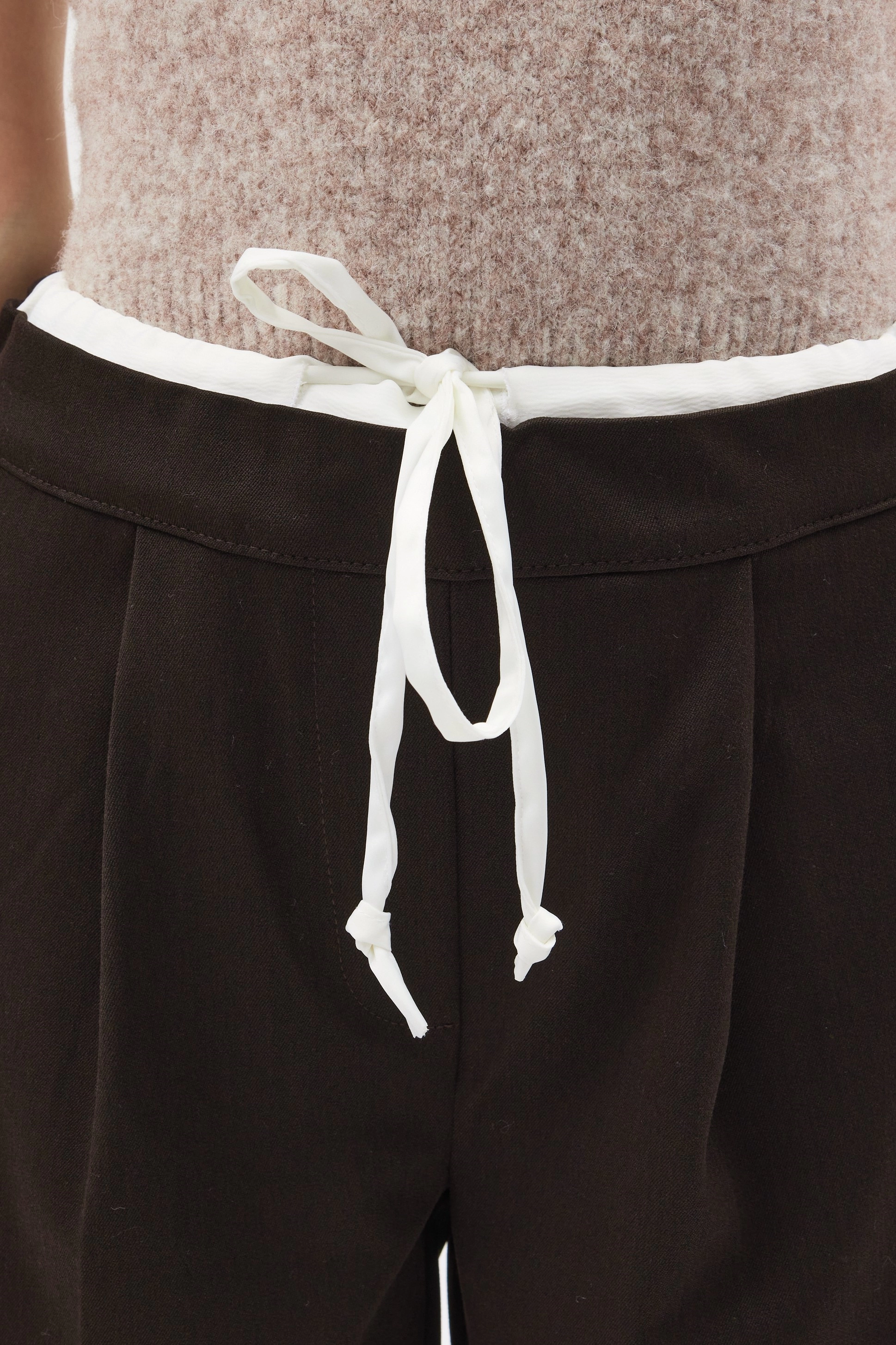 Qanu Çift Bel Detaylı Pantolon Kahverengi  - Tesettür Giyim