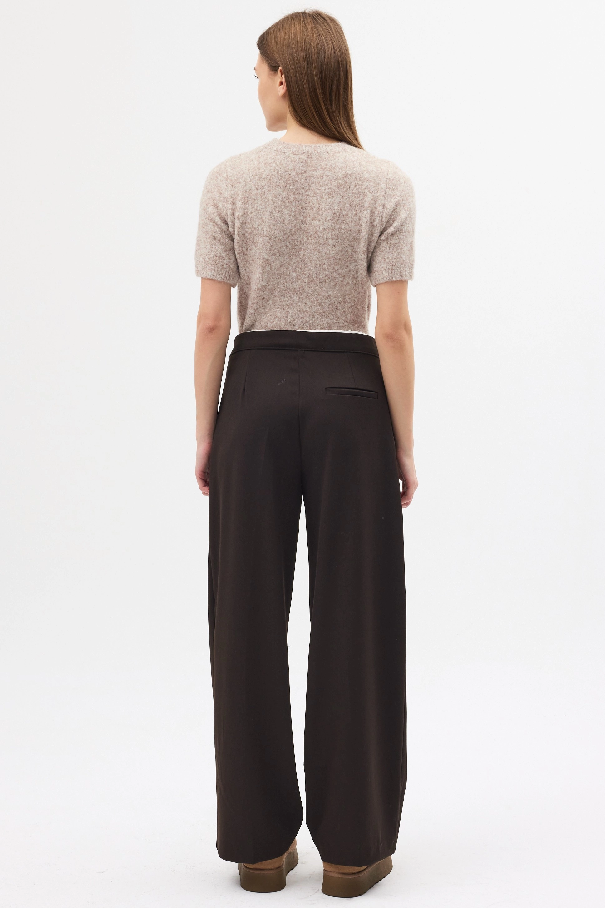 Qanu Çift Bel Detaylı Pantolon Kahverengi  - Tesettür Giyim