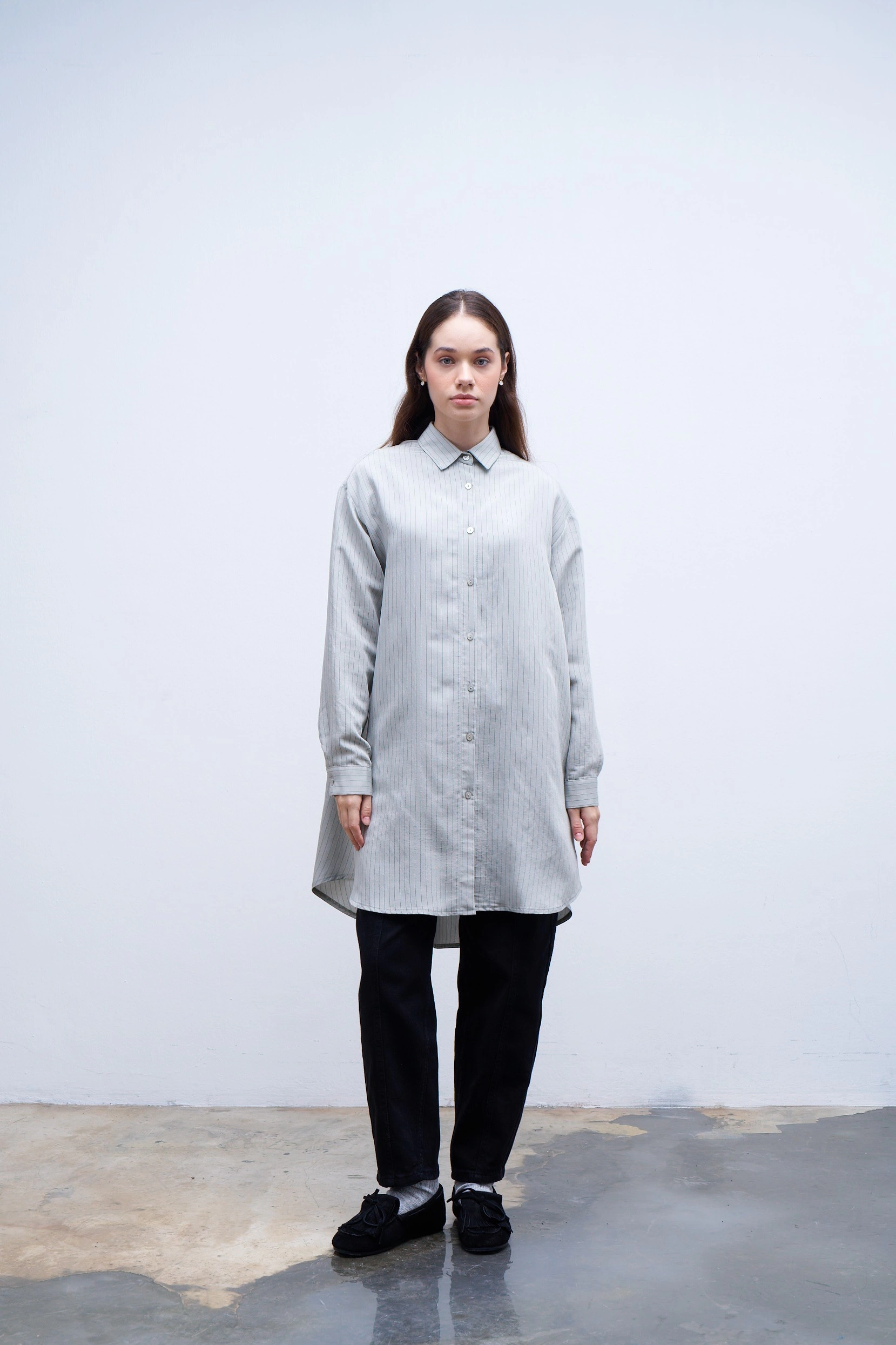 Qanu Çizgili Cheri Gömlek Gri 