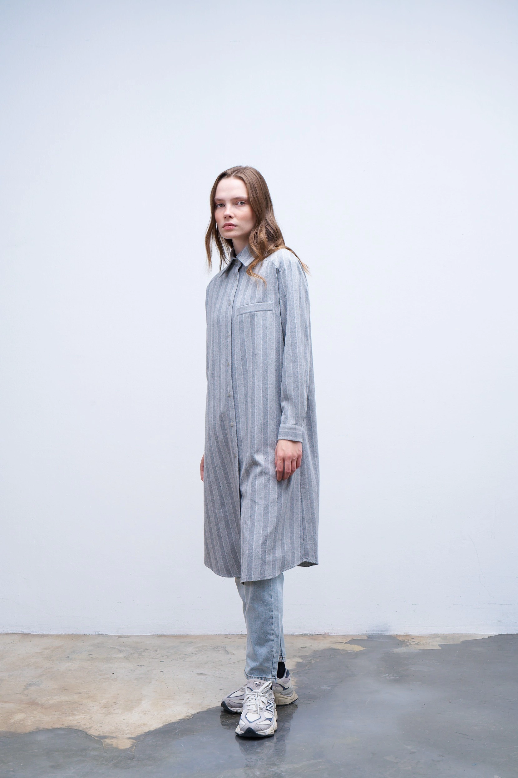 Qanu Çizgili Gömlek Gri 