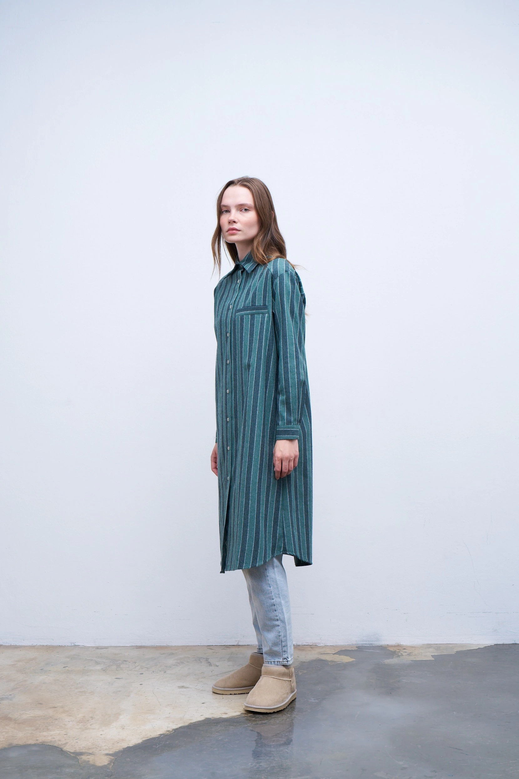 Qanu Çizgili Gömlek Yeşil 